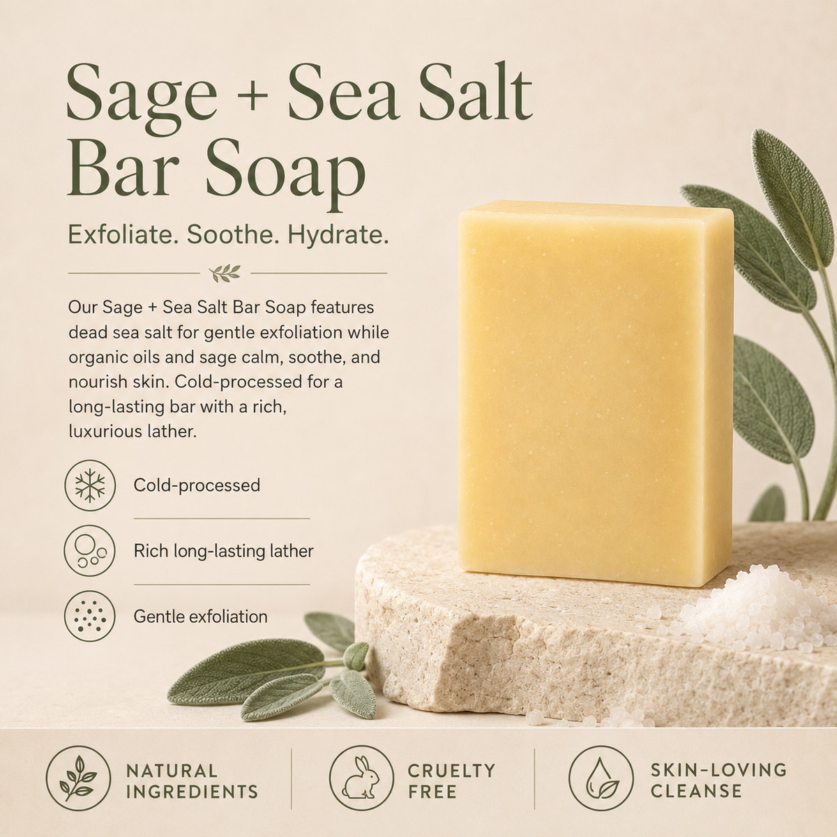 Sage + Sea Salt Exfoliating Bar – Consulate X, view 4 of 4