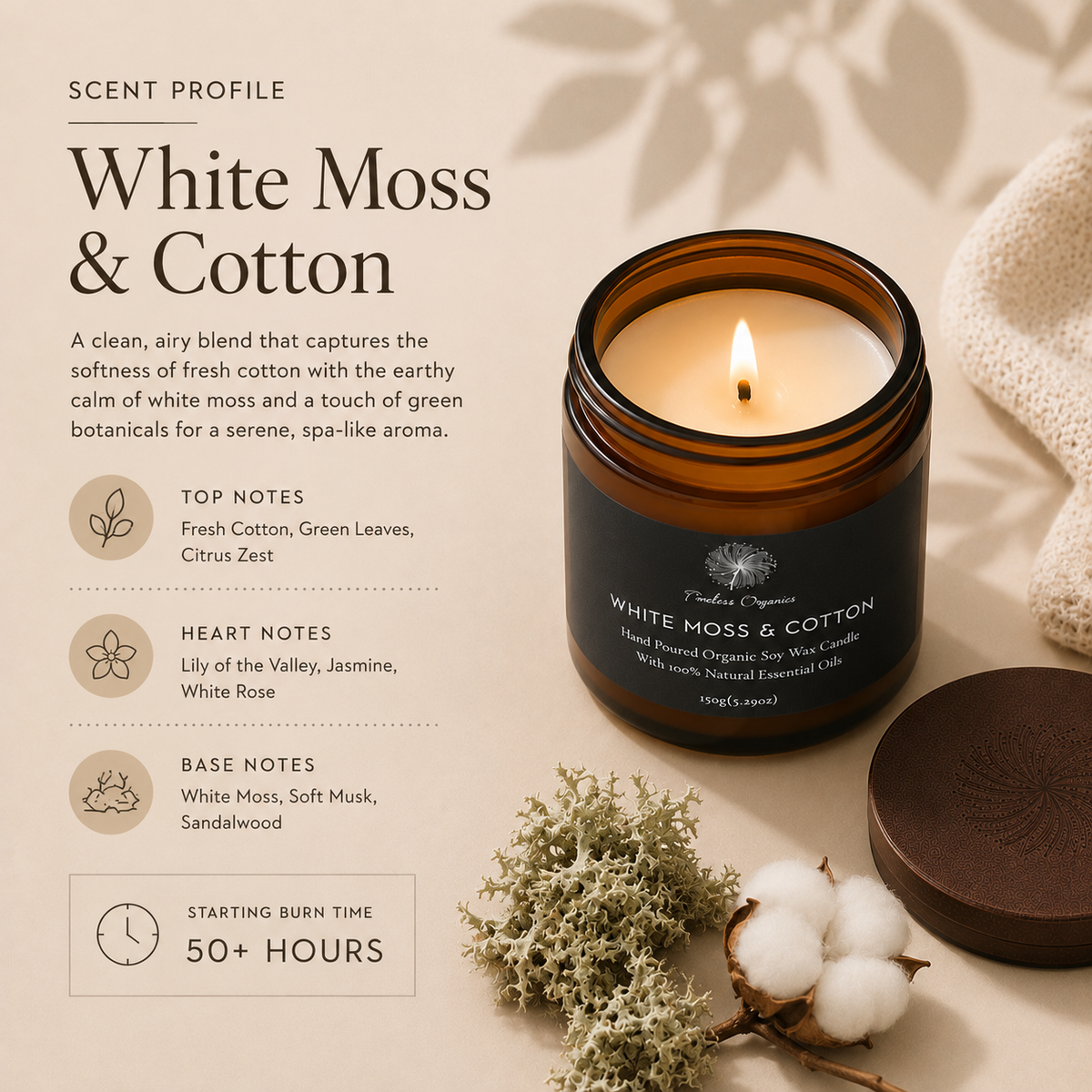 Timeless Candle - White Moss + Cotton – Consulate X, view 2 of 5