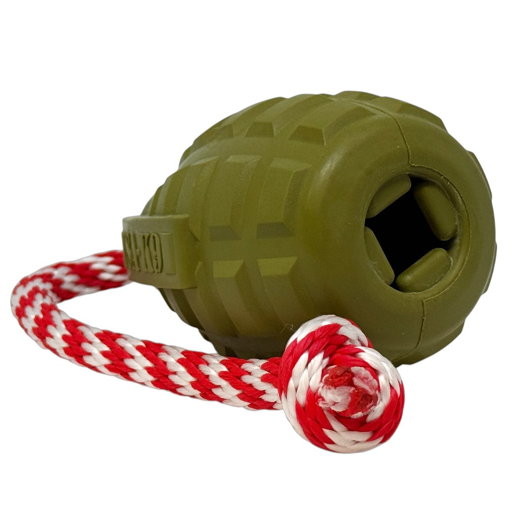 USA-K9 Grenade Shaped Rubber Dog Toy - Chew, Treat Dispenser & Tug Toy | USA - Army Green – Consulate X, view 3 of 7