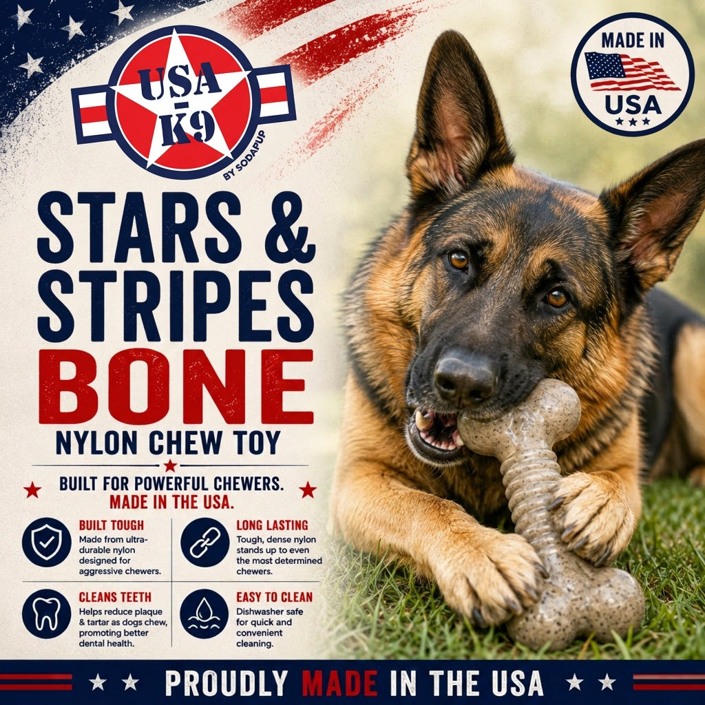 USA-K9 Stars and Stripes Bone Nylon Dog Chew Toy for Aggressive Chewers | USA Made – Consulate X, view 3 of 8