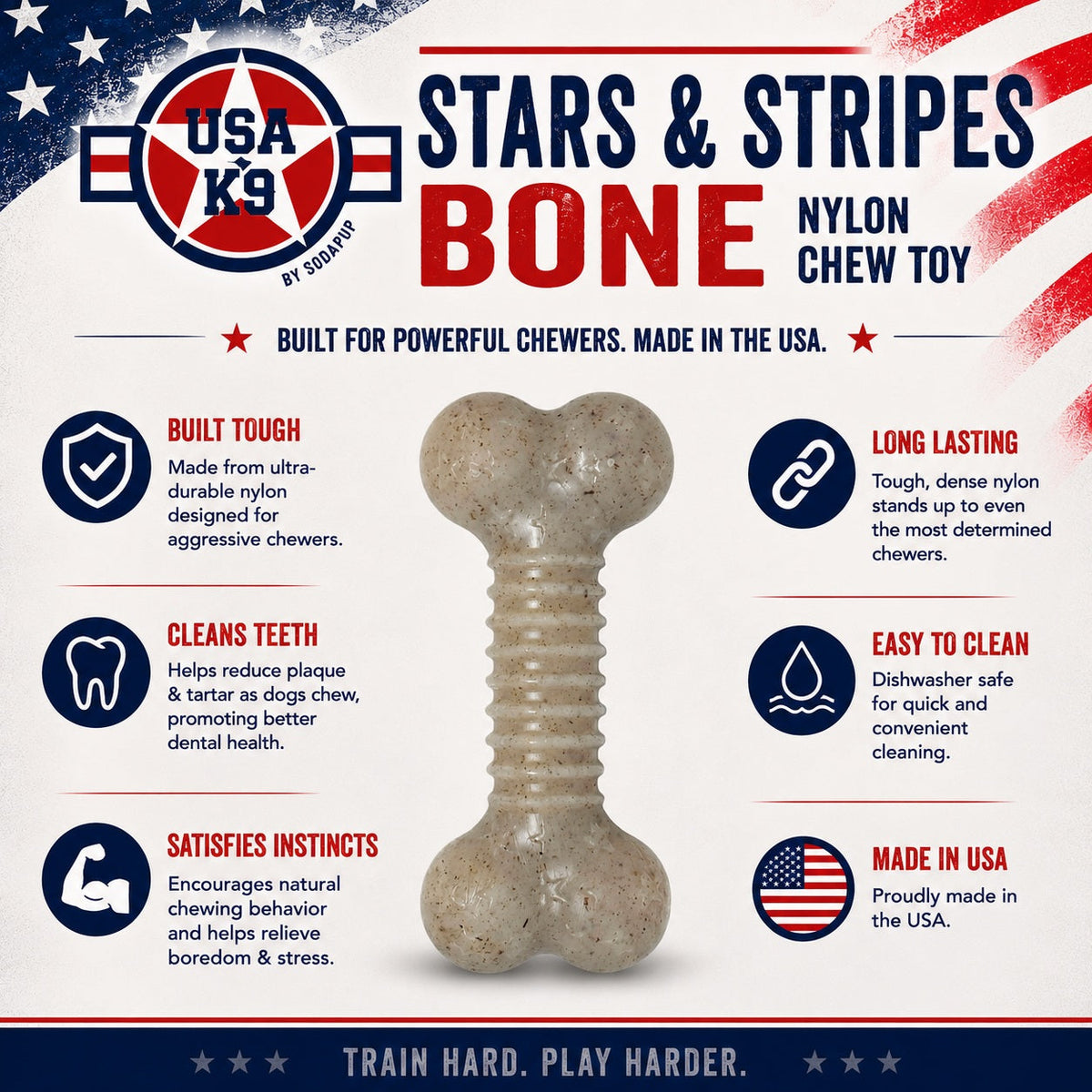 USA-K9 Stars and Stripes Bone Nylon Dog Chew Toy for Aggressive Chewers | USA Made – Consulate X, view 4 of 8