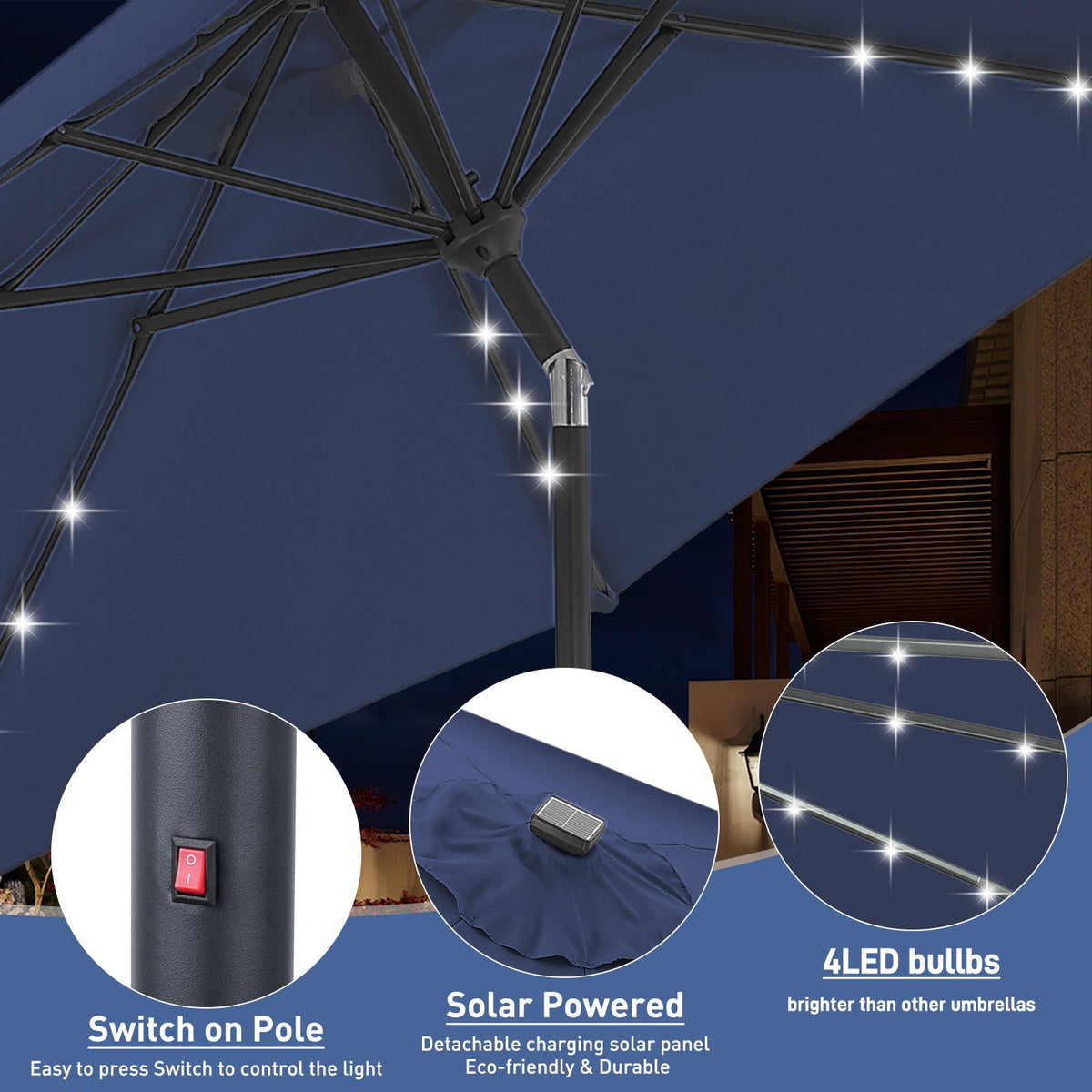 Ainfox 10ft Solar Patio Umbrella Outdoor Umbrella Market Umbrella With Decorative Pattern Umbrella – Consulate X, view 6 of 14