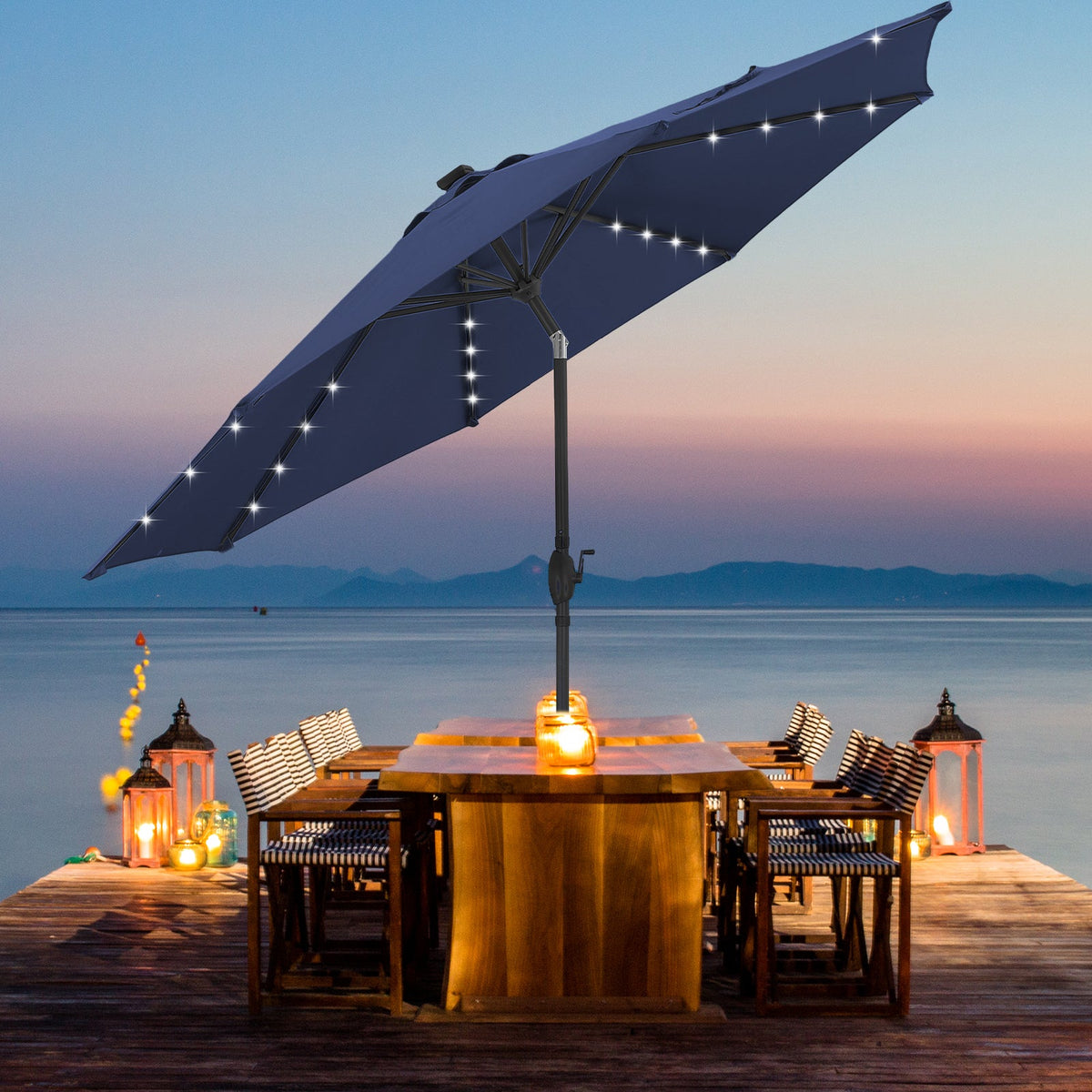 Ainfox 10ft Solar Patio Umbrella Outdoor Umbrella Market Umbrella With Decorative Pattern Umbrella – Consulate X, view 2 of 14