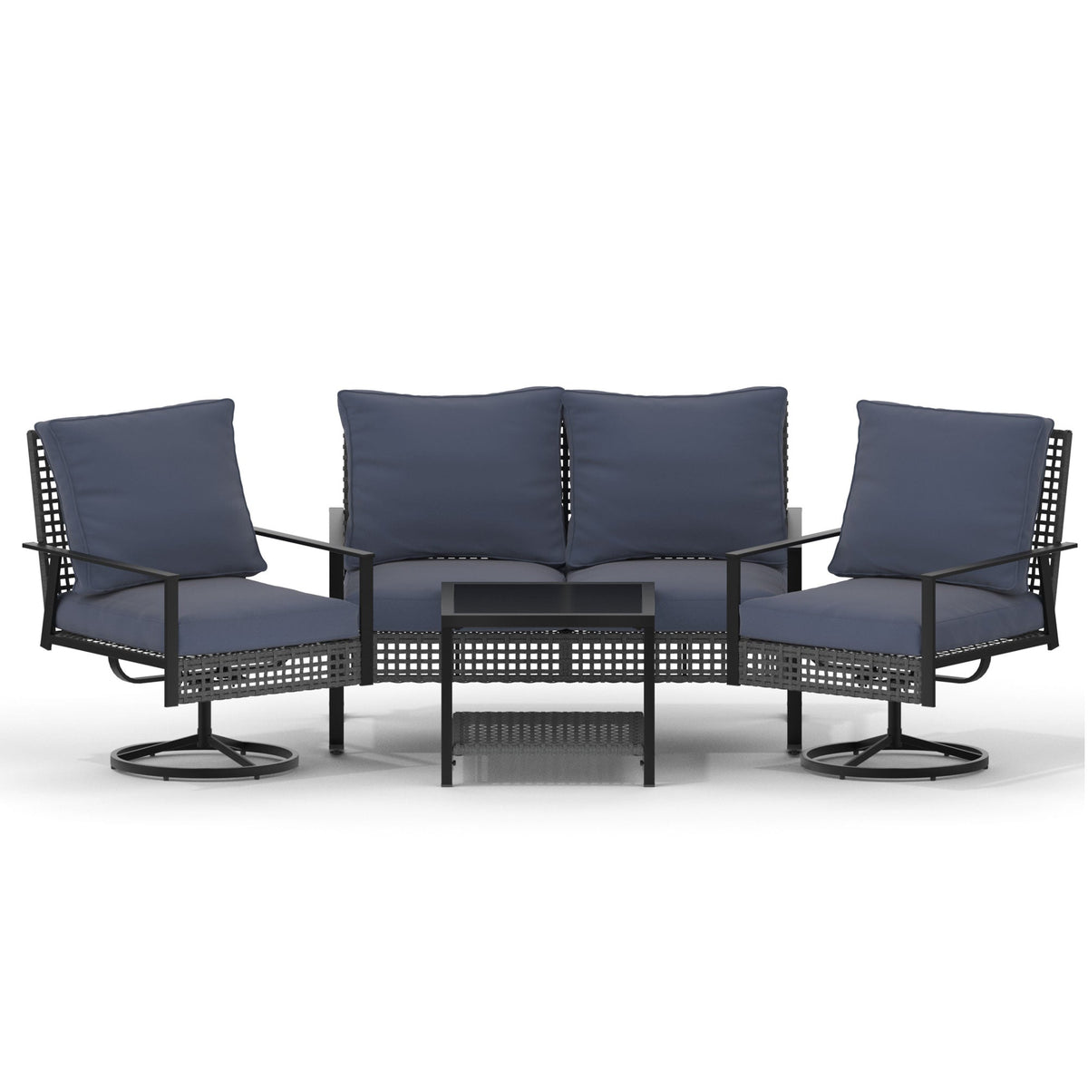 Ainfox 4-Piece Outdoor Patio Furniture Sofa Set, Includes 2 Swivel Glider Chairs,1 Tempered Glass-top Coffee Table and 1 Rocking Loveseat – Consulate X, view 12 of 13