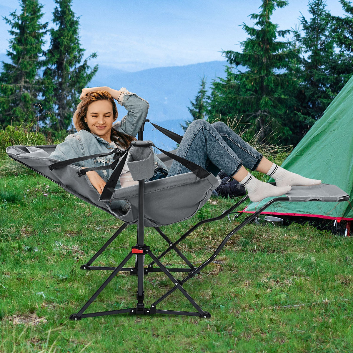 Ainfox Hammock Camping Chair with Footrest, Foldable Portable Rocking Chairs for Adults Outside Swinging Camp for Outdoor Patio Poolside – Consulate X, view 11 of 16