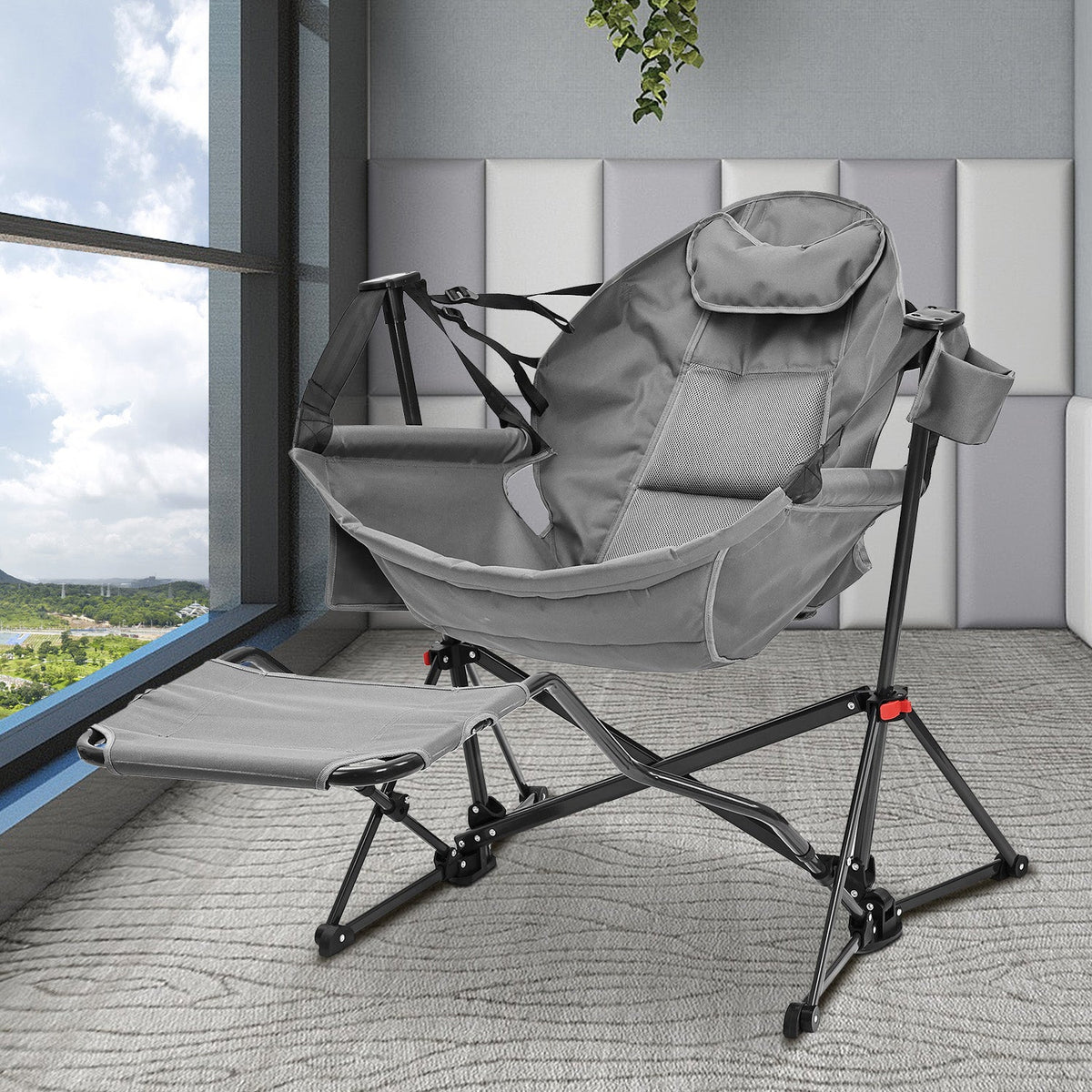 Ainfox Hammock Camping Chair with Footrest, Foldable Portable Rocking Chairs for Adults Outside Swinging Camp for Outdoor Patio Poolside – Consulate X, view 12 of 16