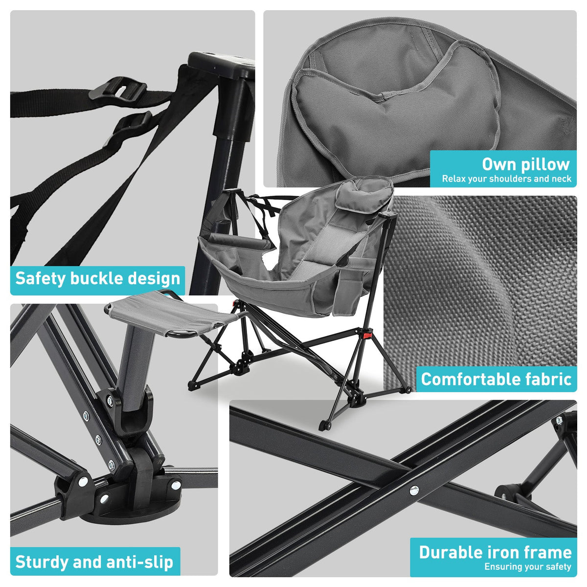 Ainfox Hammock Camping Chair with Footrest, Foldable Portable Rocking Chairs for Adults Outside Swinging Camp for Outdoor Patio Poolside – Consulate X, view 13 of 16