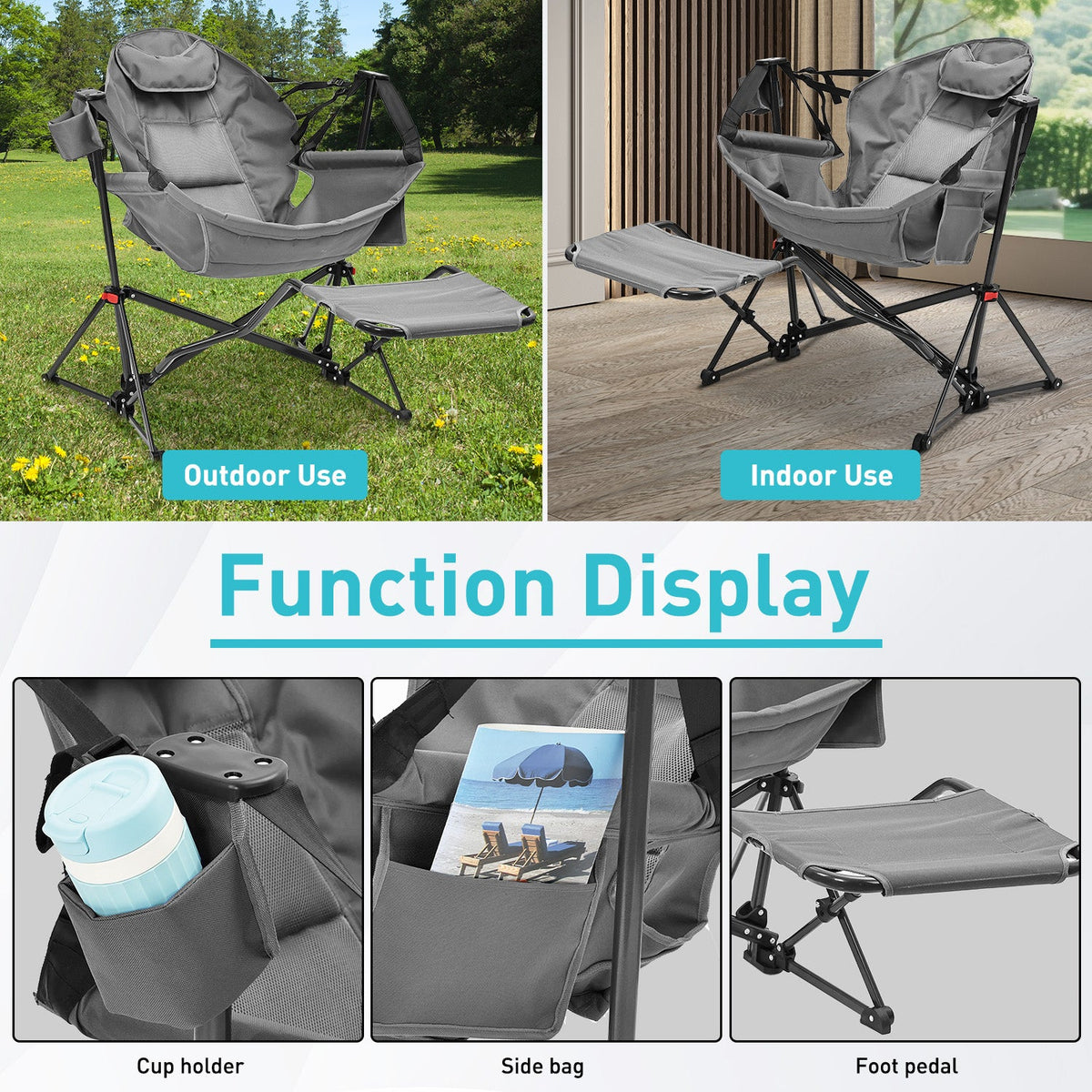 Ainfox Hammock Camping Chair with Footrest, Foldable Portable Rocking Chairs for Adults Outside Swinging Camp for Outdoor Patio Poolside – Consulate X, view 14 of 16