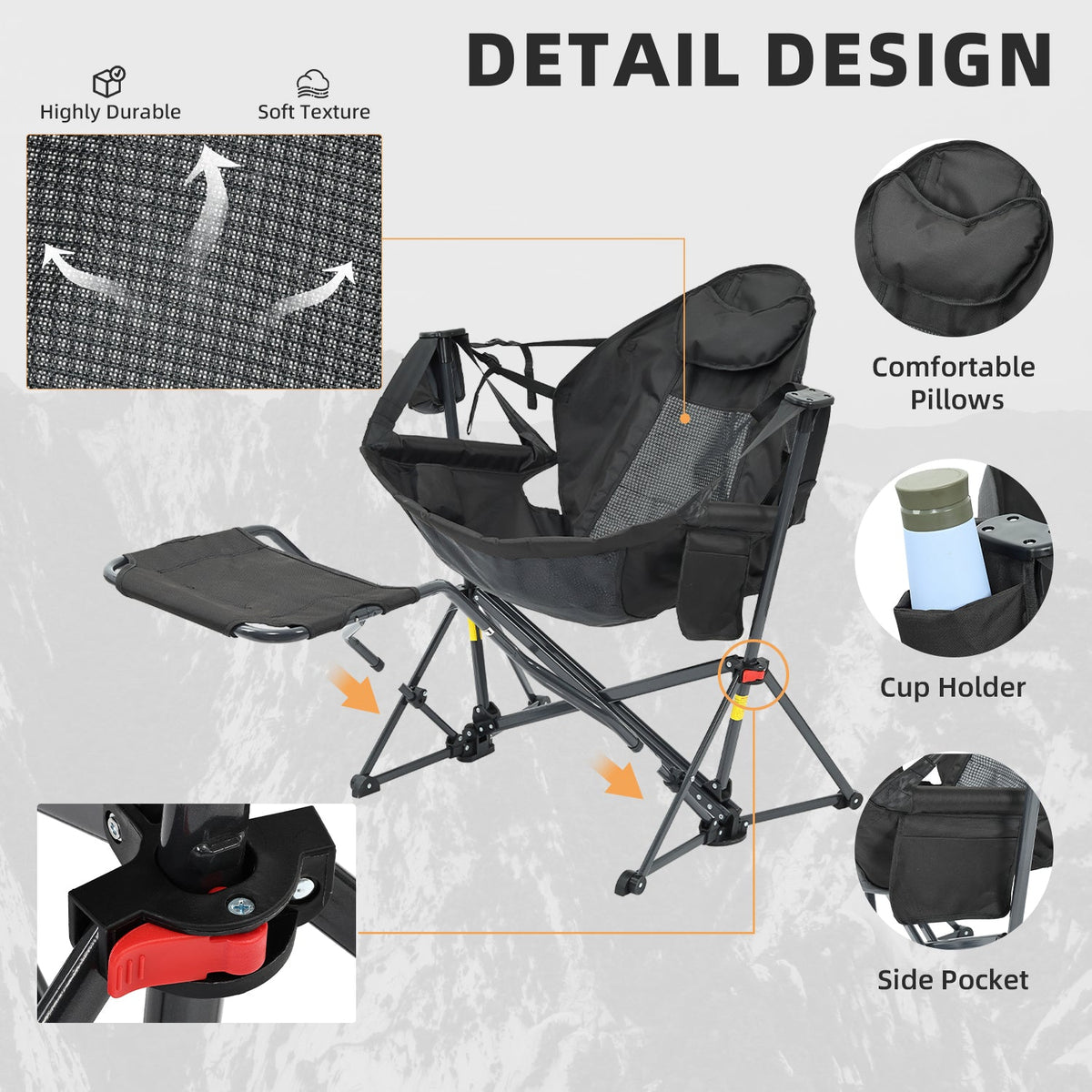 Ainfox Hammock Camping Chair with Footrest, Foldable Portable Rocking Chairs for Adults Outside Swinging Camp for Outdoor Patio Poolside – Consulate X, view 10 of 16