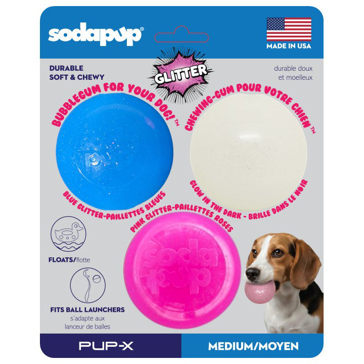 Glitter Ball 3-Pack Dog Toy | Soft PUP-X Rubber Floating Fetch Ball with Treat Dispenser | USA Made – Consulate X, view 1 of 13