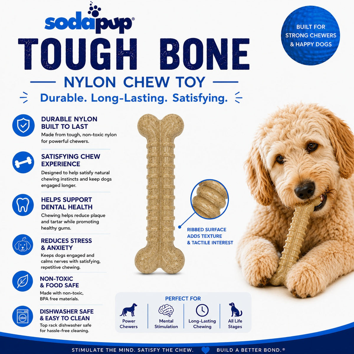 Tough Bone Nylon Chew Bone | Ultra-Durable Dog Toy for Aggressive Chewers | SodaPup – Consulate X, view 3 of 7