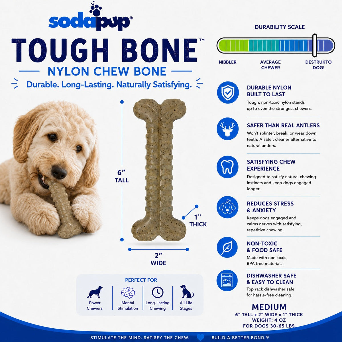 Tough Bone Nylon Chew Bone | Ultra-Durable Dog Toy for Aggressive Chewers | SodaPup – Consulate X, view 4 of 7
