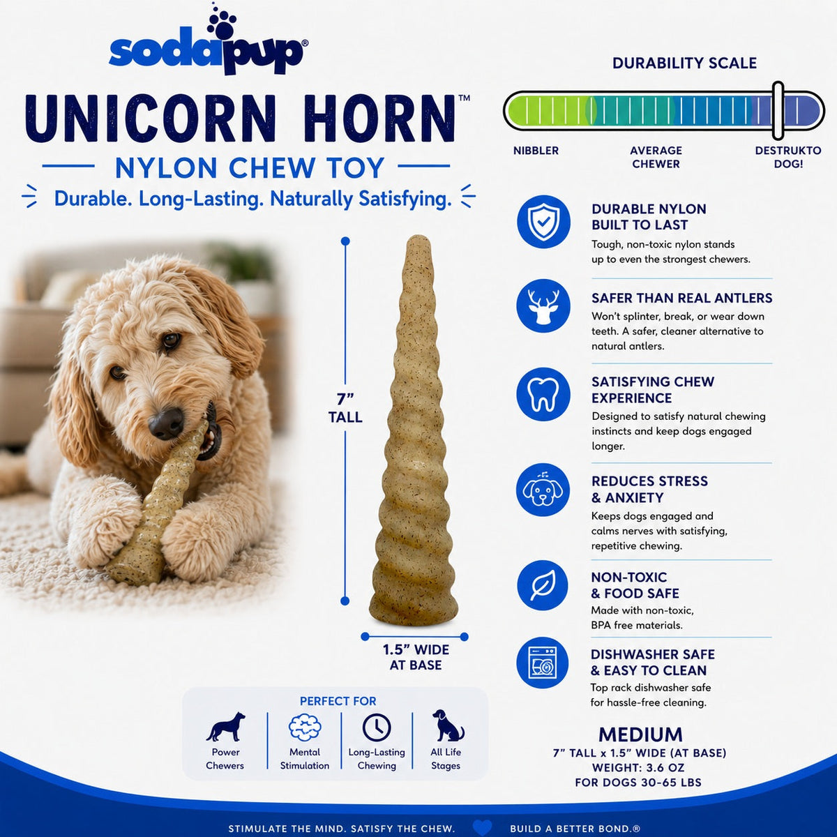 Unicorn Horn Nylon Dog Chew Toy | Durable for Aggressive Chewers | SodaPup – Consulate X, view 4 of 11