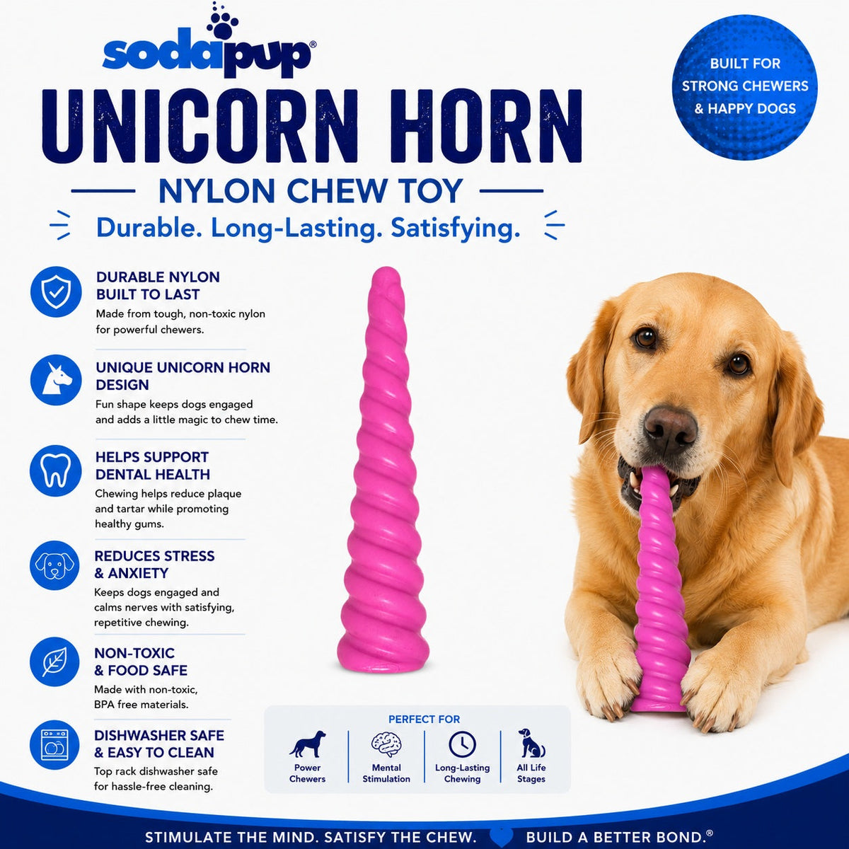 Unicorn Horn Nylon Dog Chew Toy | Durable for Aggressive Chewers | SodaPup – Consulate X, view 3 of 11