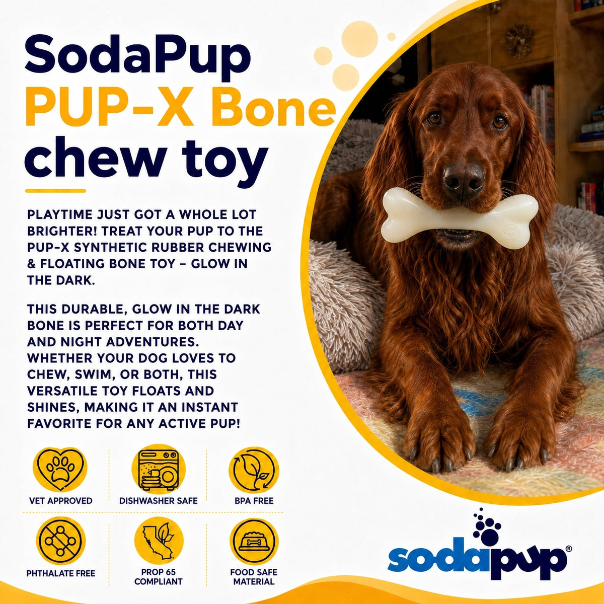PUP-X Rubber Glow in the Dark Chew Bone Dog Toy - Durable, Floats, Chew Toy for Large Dogs | USA – Consulate X, view 5 of 10
