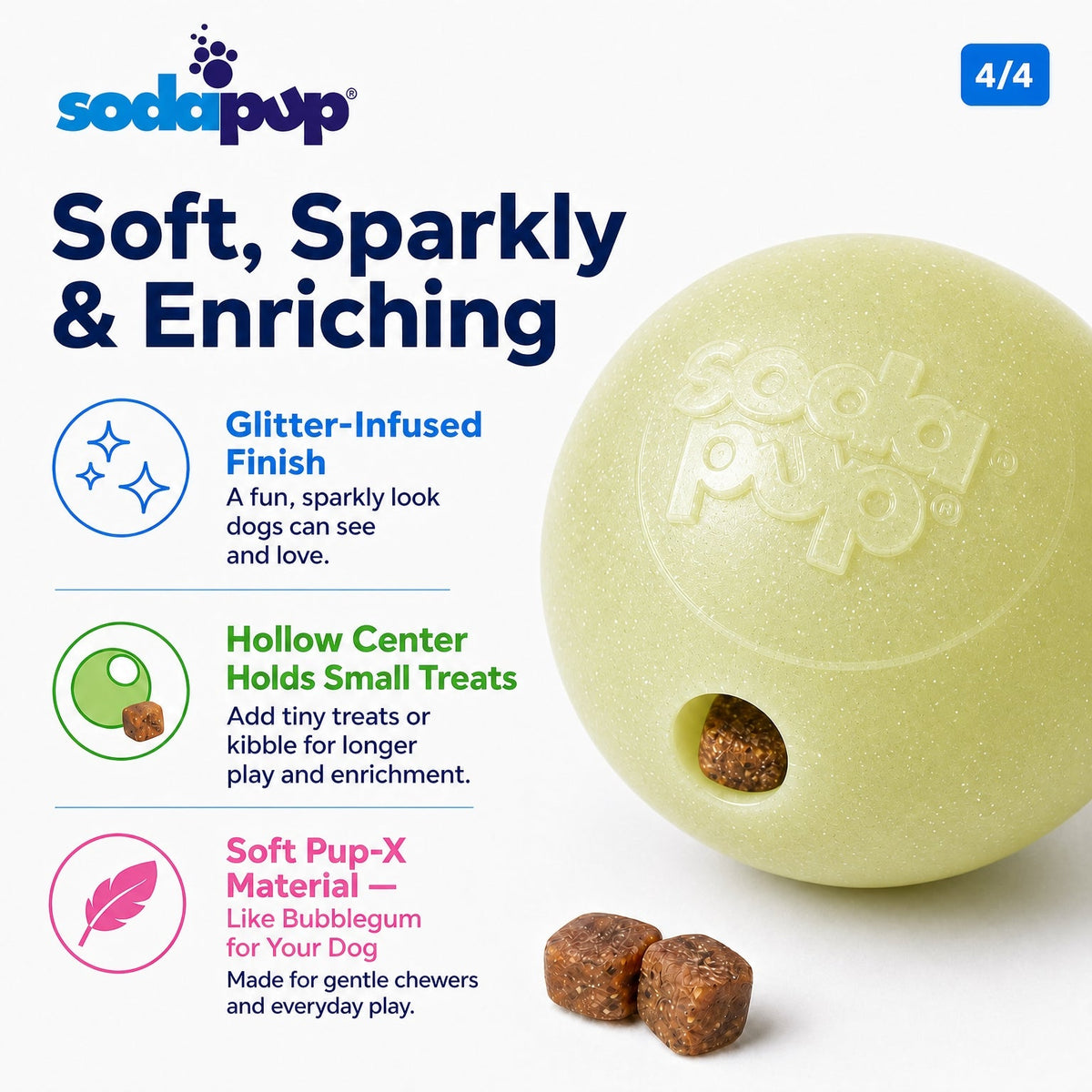 Glow in the Dark Glitter Ball 2-Pack Dog Toy | Soft PUP-X Rubber Floating Fetch Ball with Treat Dispenser | USA Made – Consulate X, view 8 of 10