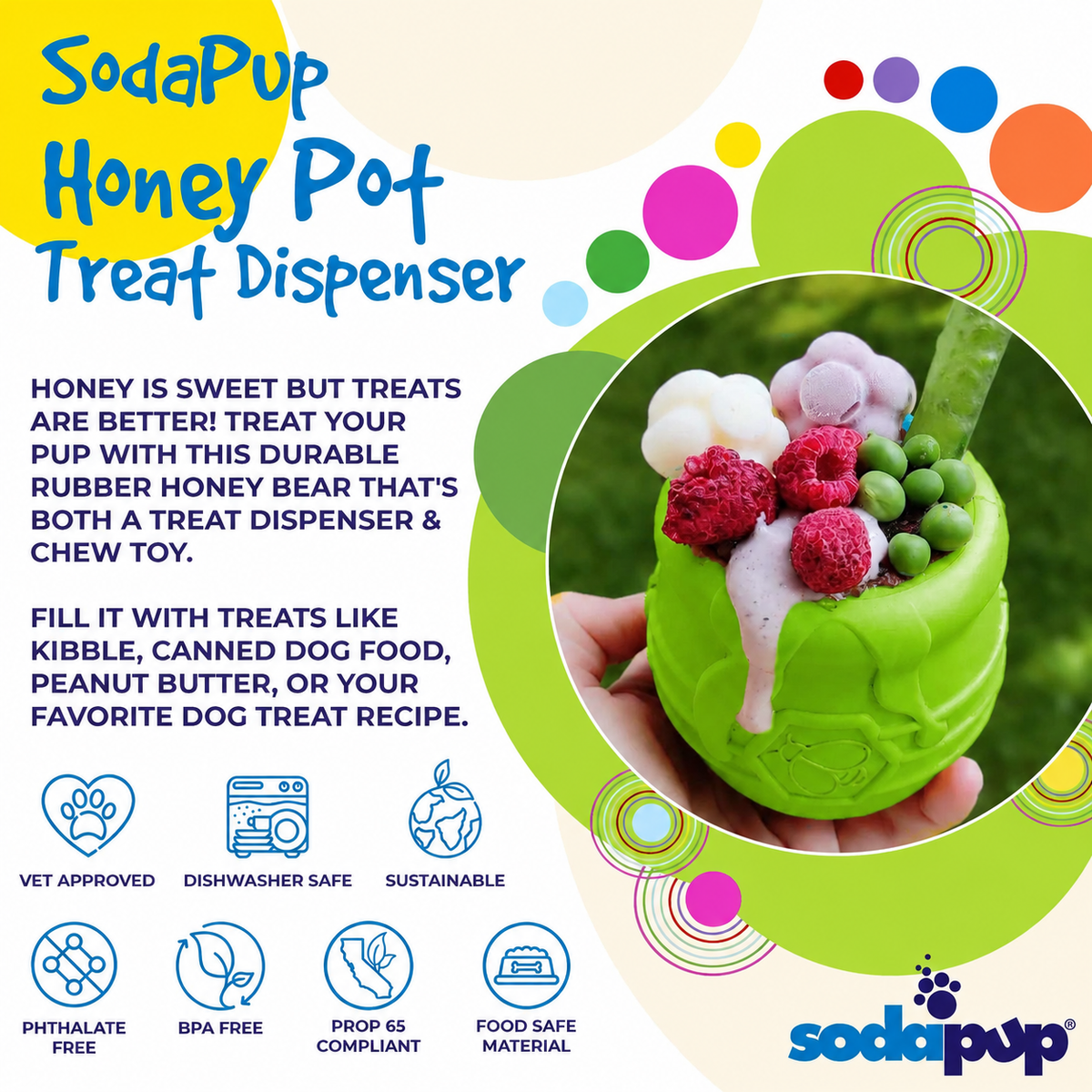 Honey Pot Dog eCup Treat Dispenser | Durable PUP-X Rubber Enrichment Toy | USA Made - Limited Edition Apple Green – Consulate X, view 5 of 9
