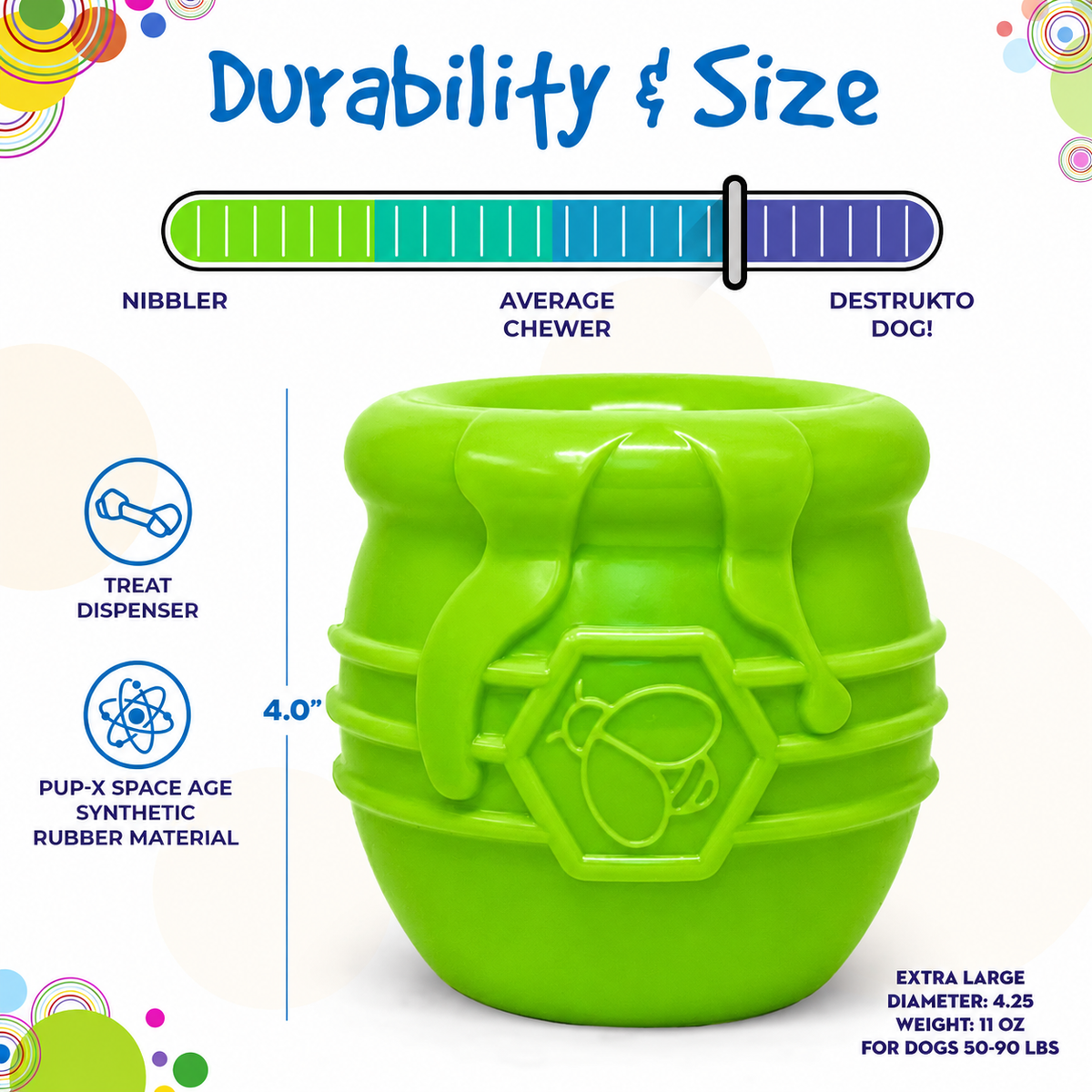 Honey Pot Dog eCup Treat Dispenser | Durable PUP-X Rubber Enrichment Toy | USA Made - Limited Edition Apple Green – Consulate X, view 7 of 9