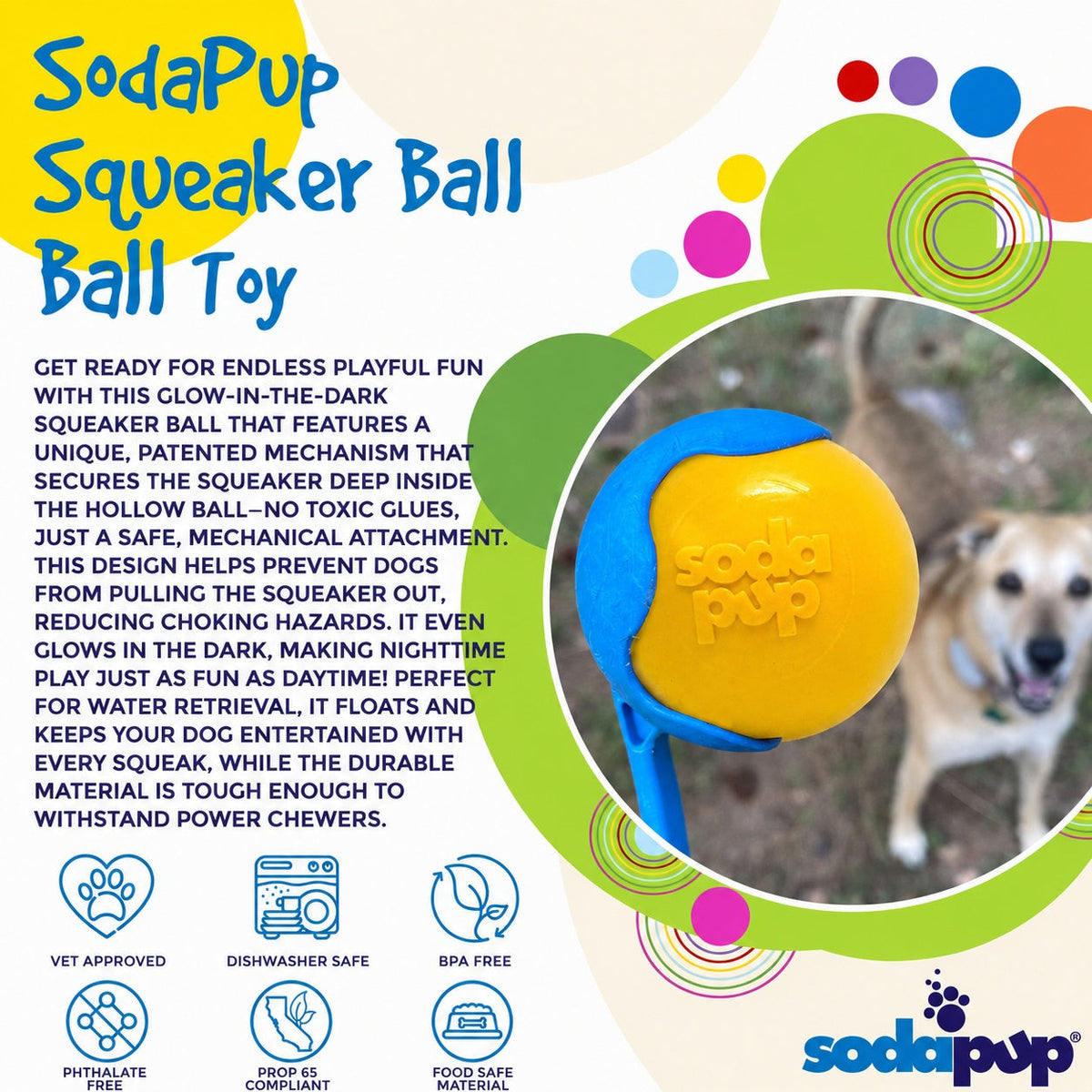 Squeak Ball - Durable Squeaky Dog Toy, Floats, Chew Toy | USA Made – Consulate X, view 5 of 16