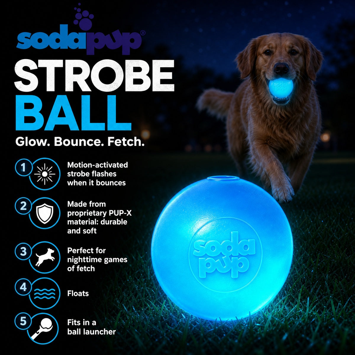 Strobe Ball Light-Up Dog Toy - Durable Floating Chew Ball | Made in USA – Consulate X, view 3 of 9