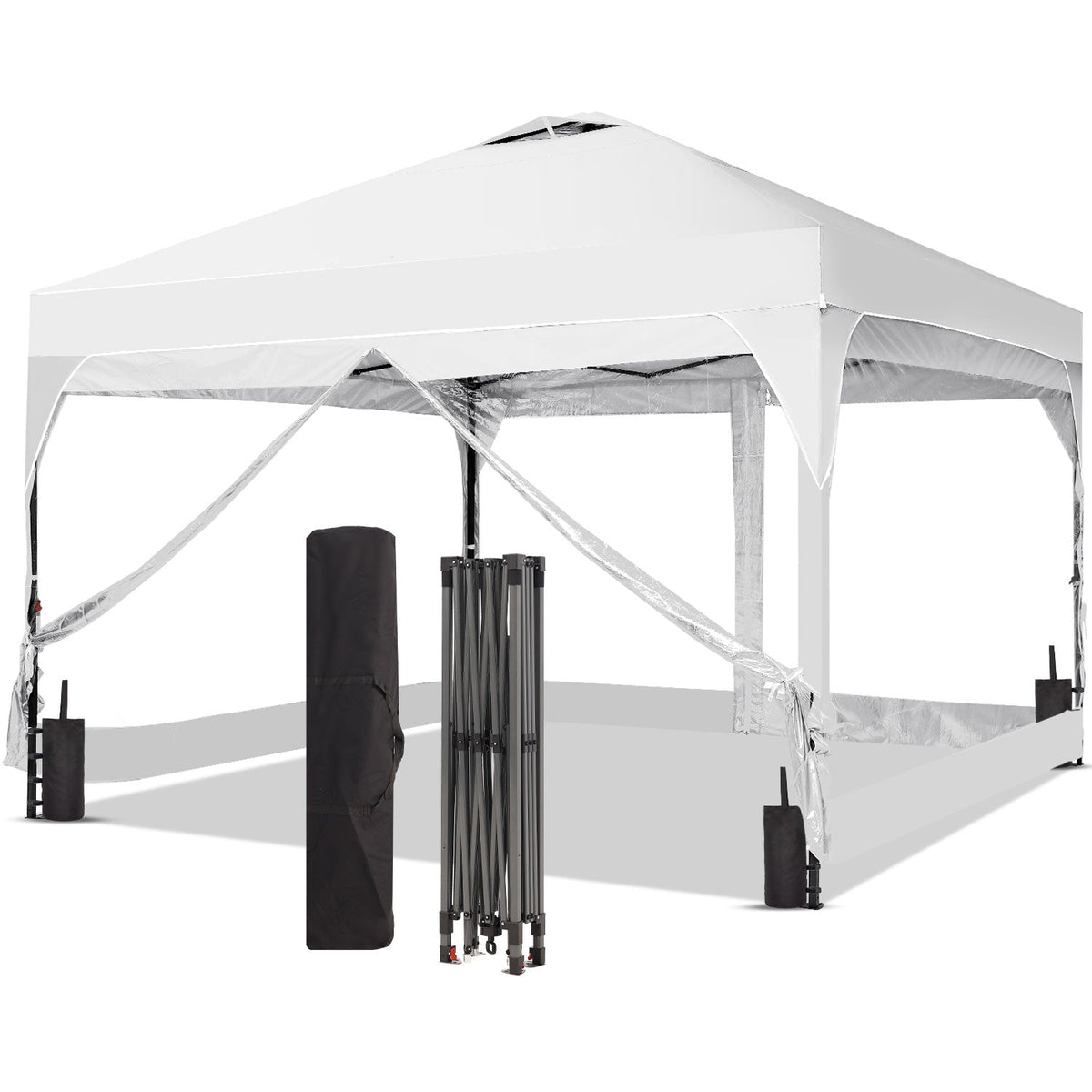 Ainfox 8ft x 8ft Pop Up Canopy Beach Tent with 4 Removable Clear PVC Sidewalls for Events, Parties, Camping – Consulate X, view 1 of 7
