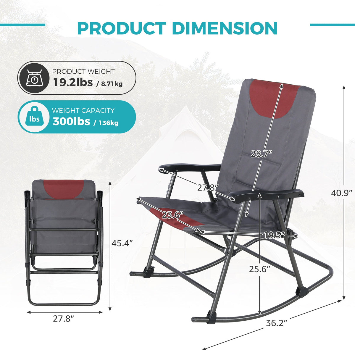 Ainfox Oversized Chair Folding Chair Rocking Chair Camping Chair Portable Chair Outdoor Chair Rocker Chair – Consulate X, view 5 of 9