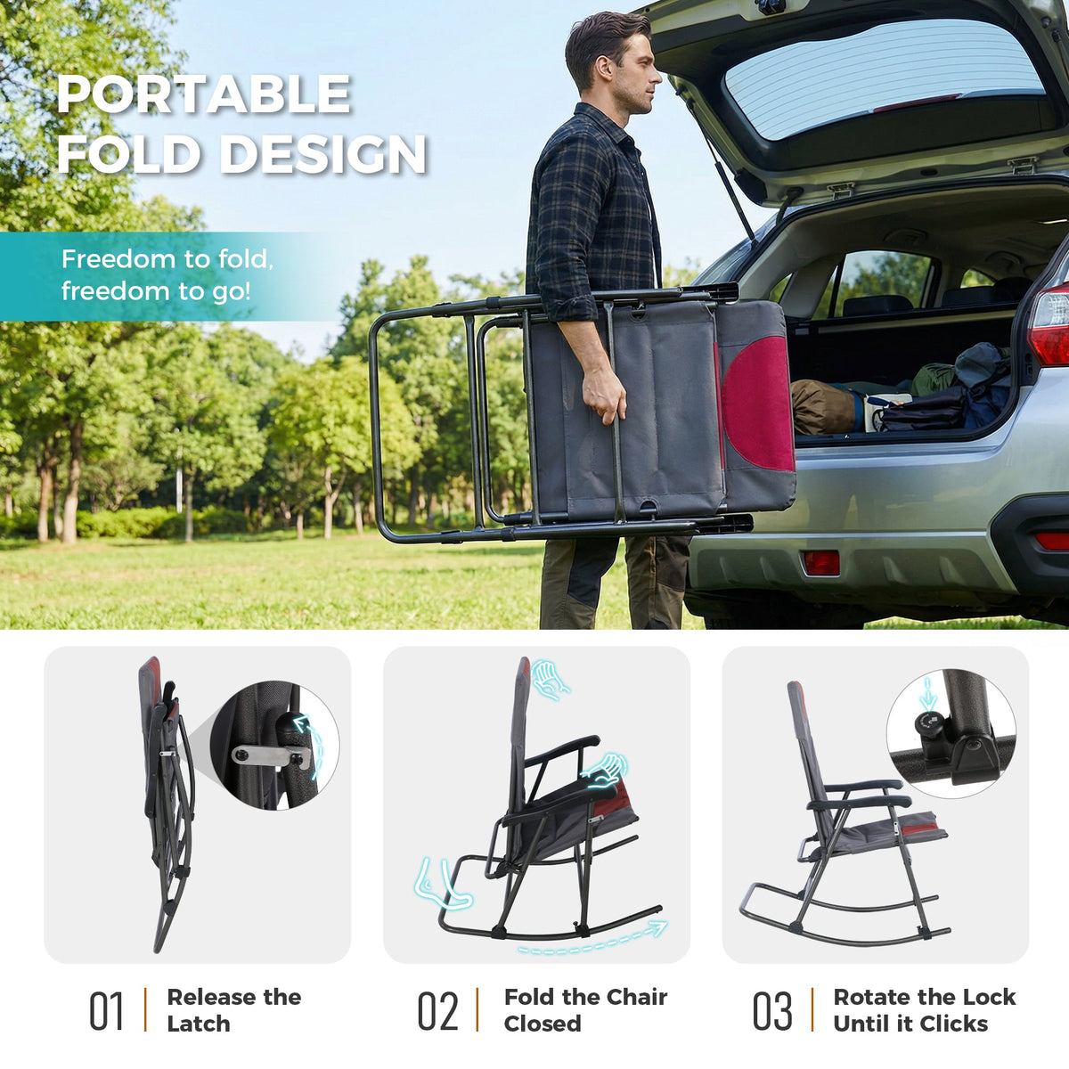 Ainfox Oversized Chair Folding Chair Rocking Chair Camping Chair Portable Chair Outdoor Chair Rocker Chair – Consulate X, view 7 of 9