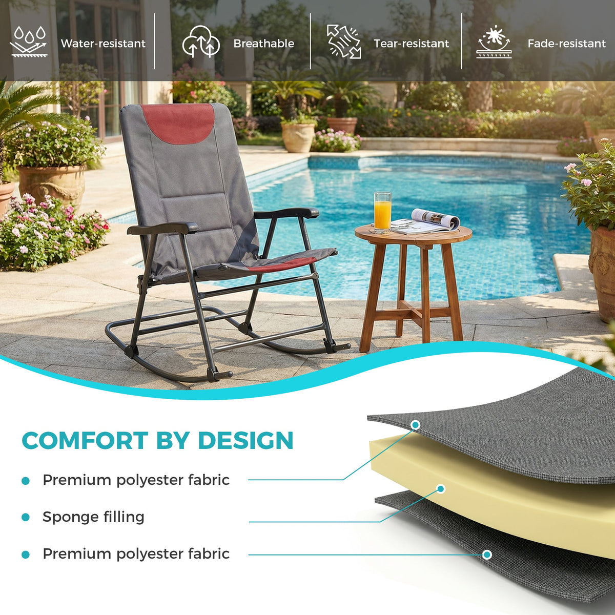 Ainfox Oversized Chair Folding Chair Rocking Chair Camping Chair Portable Chair Outdoor Chair Rocker Chair – Consulate X, view 8 of 9
