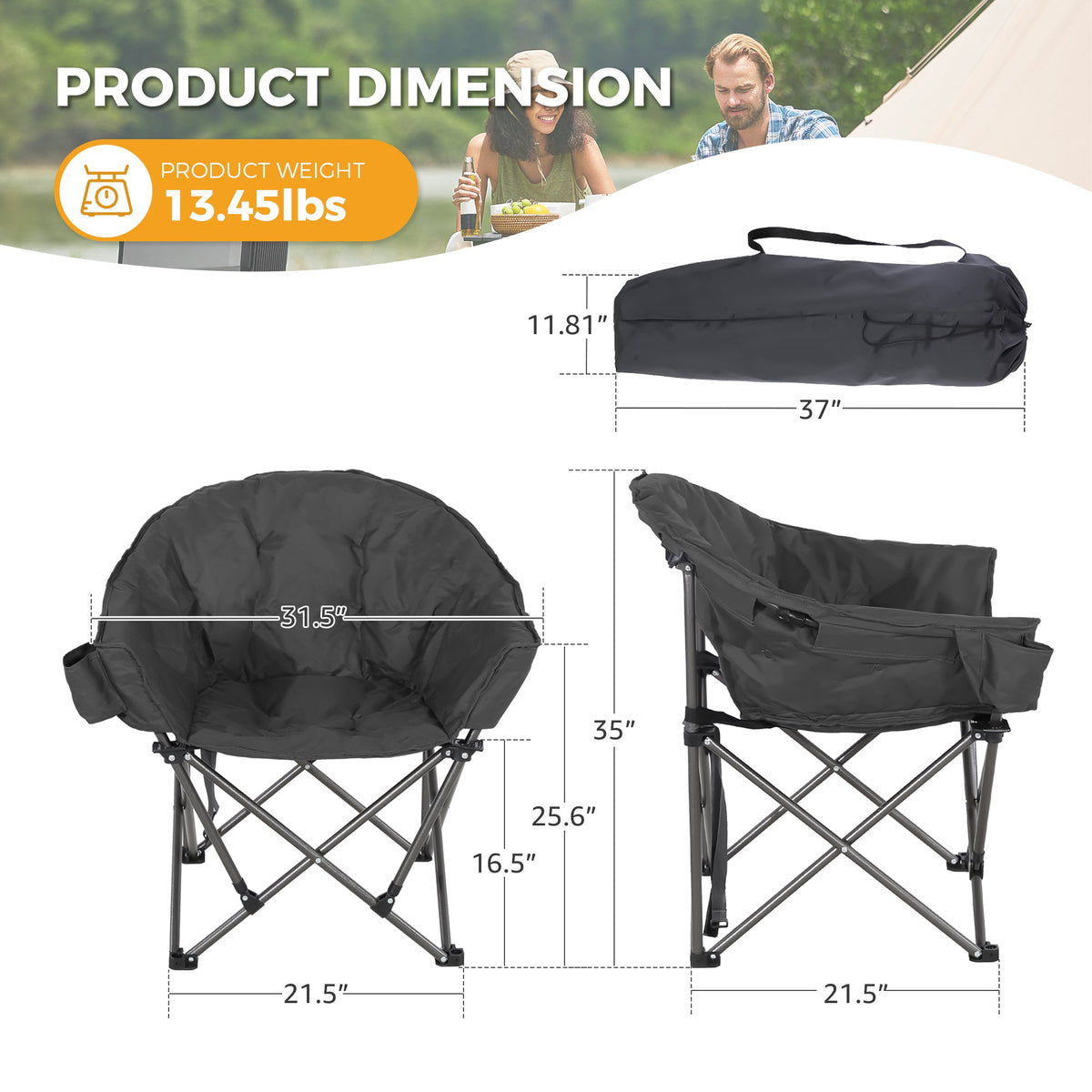 Ainfox Oversized Camping Chair Folding Chair Camp Chair for Outdoor, Adults, Men and Women – Consulate X, view 4 of 9