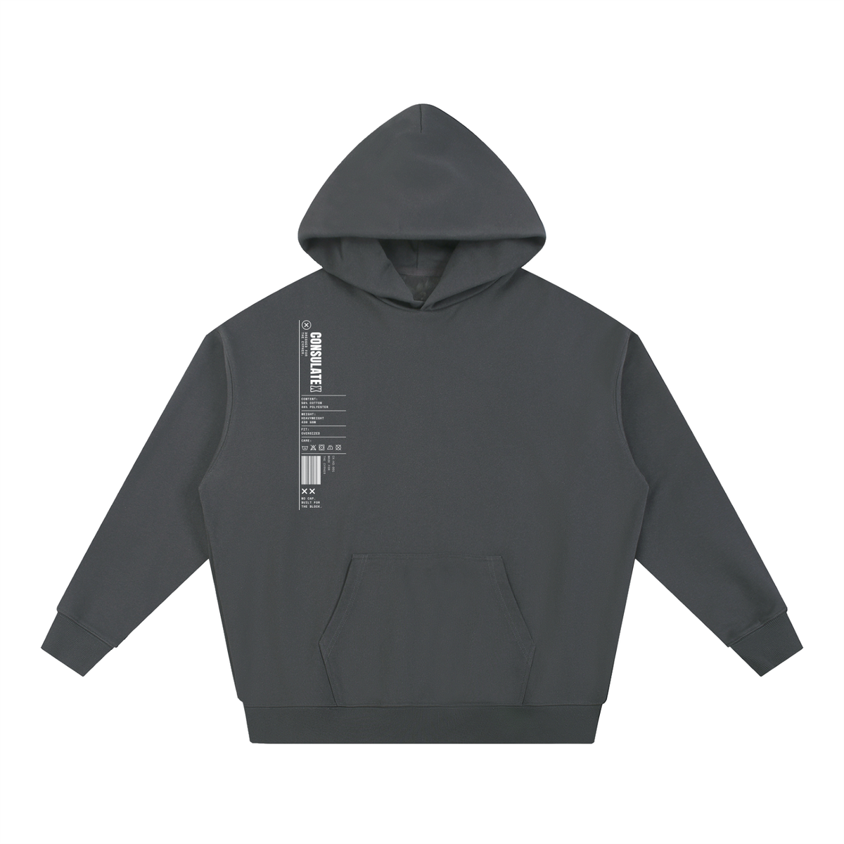 Consulate X Manifest Heavyweight Hoodie in Dark Gray, front