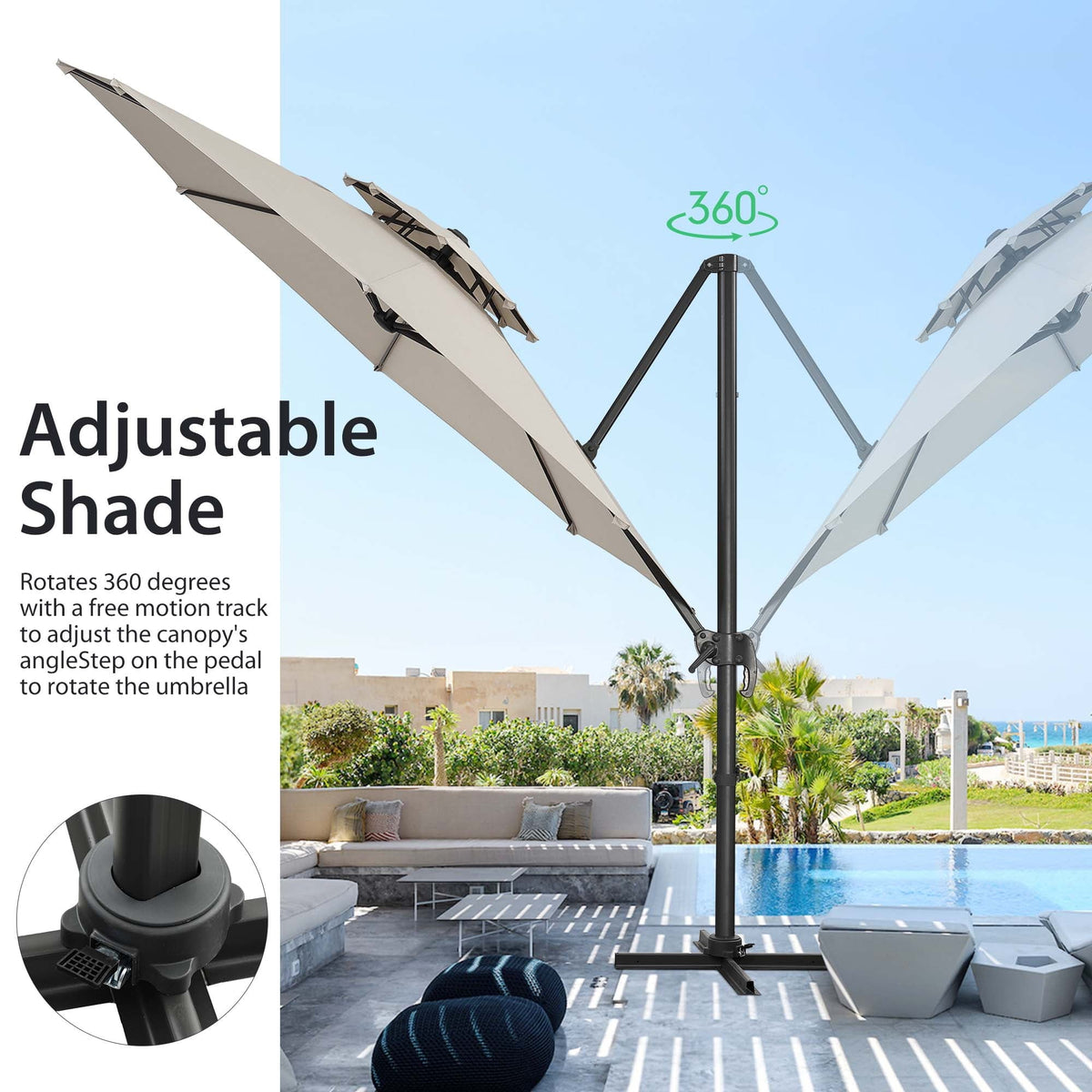 Ainfox 10ft Double Top Heavy-Duty Patio Cantilever Umbrella with Cross Base, Outdoor Large Offset Hanging Aluminum Rotation Sun Shade Umbrella with 360°Rotation Adjustable – Consulate X, view 3 of 9