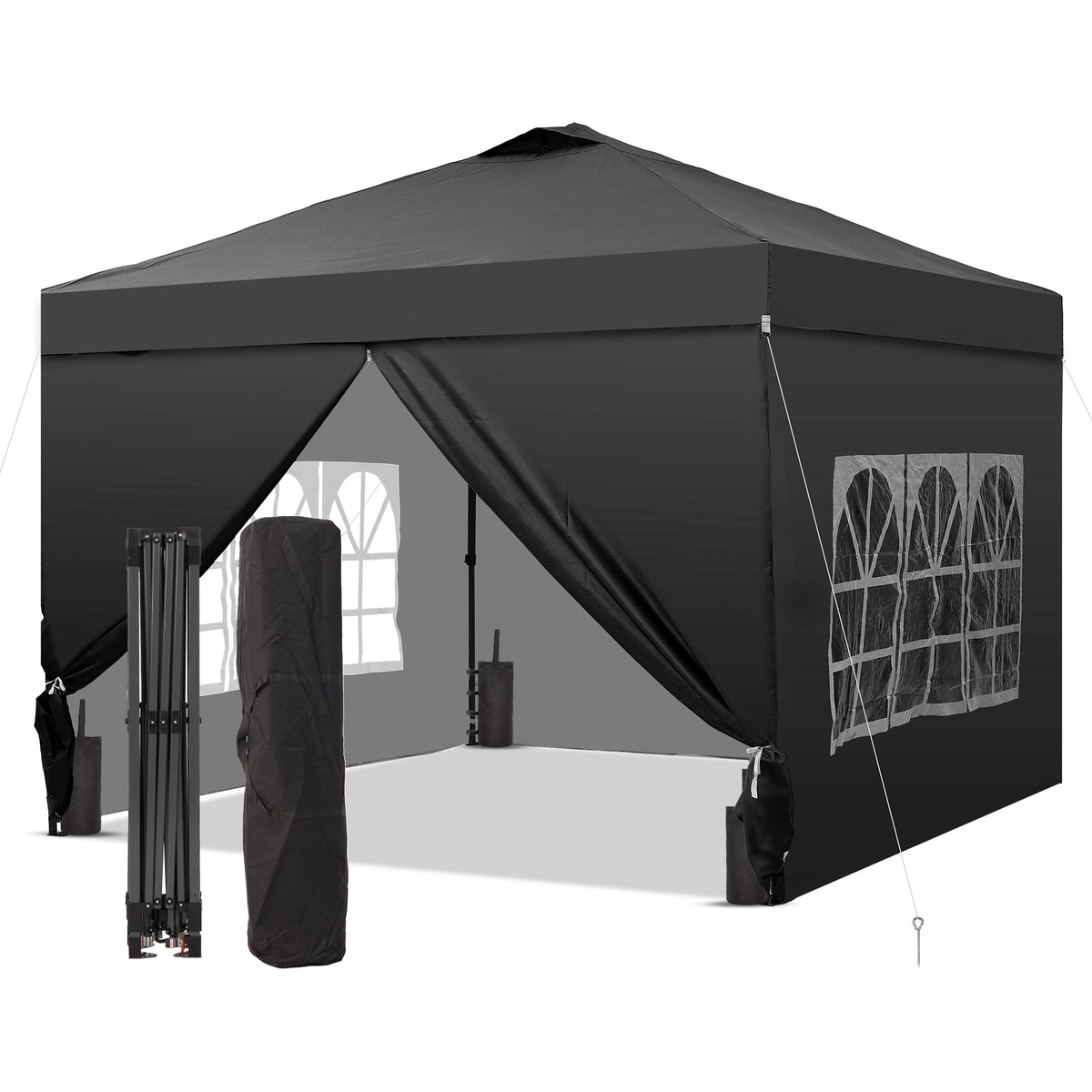 Ainfox 10x10 Pop up Canopy Tent with One Push Setup and Sidewalls,Instant Outdoor Shade Gazebos with Weighted Sandbags – Consulate X, view 3 of 10