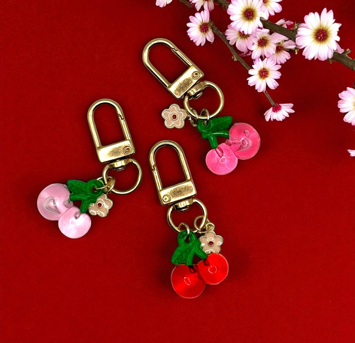 Cherry Flower Blossom Metal Keychain and Bag Charm – Consulate X, view 1 of 2