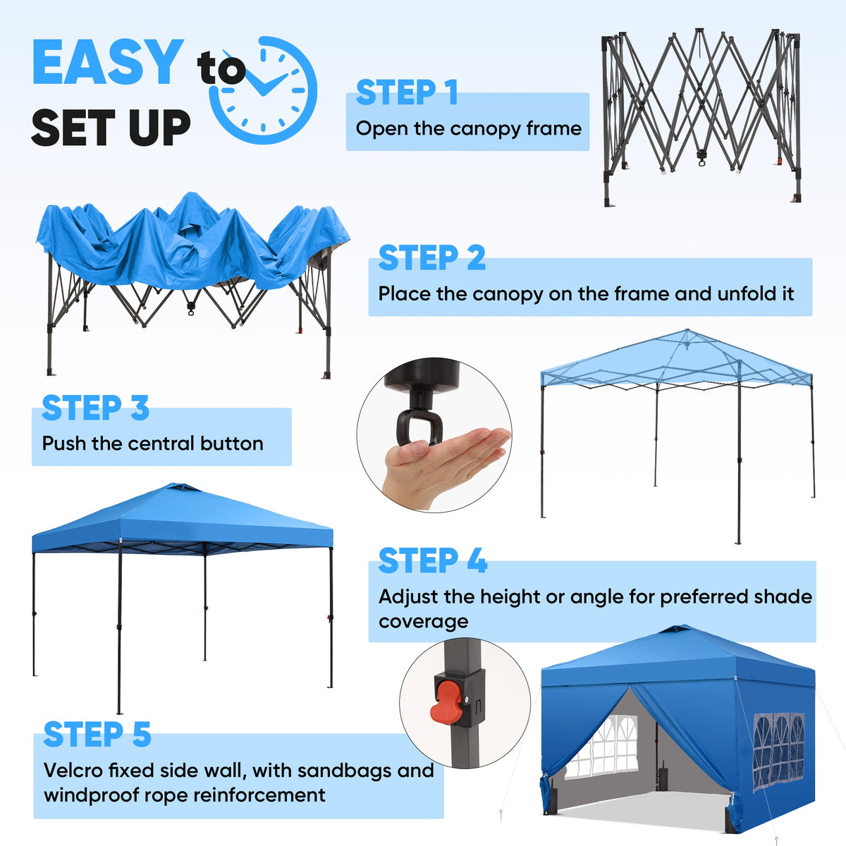 Ainfox 10x10 Pop up Canopy Tent with One Push Setup and Sidewalls,Instant Outdoor Shade Gazebos with Weighted Sandbags – Consulate X, view 7 of 10