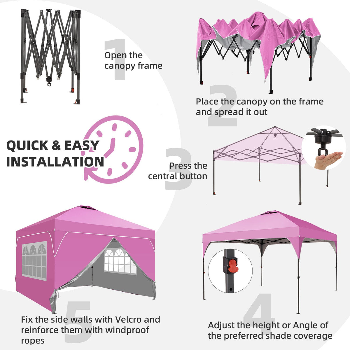 Ainfox 12ftx12ft Pop Up Canopy Tent with 4 Sidewalls One Push Tent Canopy with Wheeled Carry Bag, 8 Stakes and 4 Ropes – Consulate X, view 12 of 20
