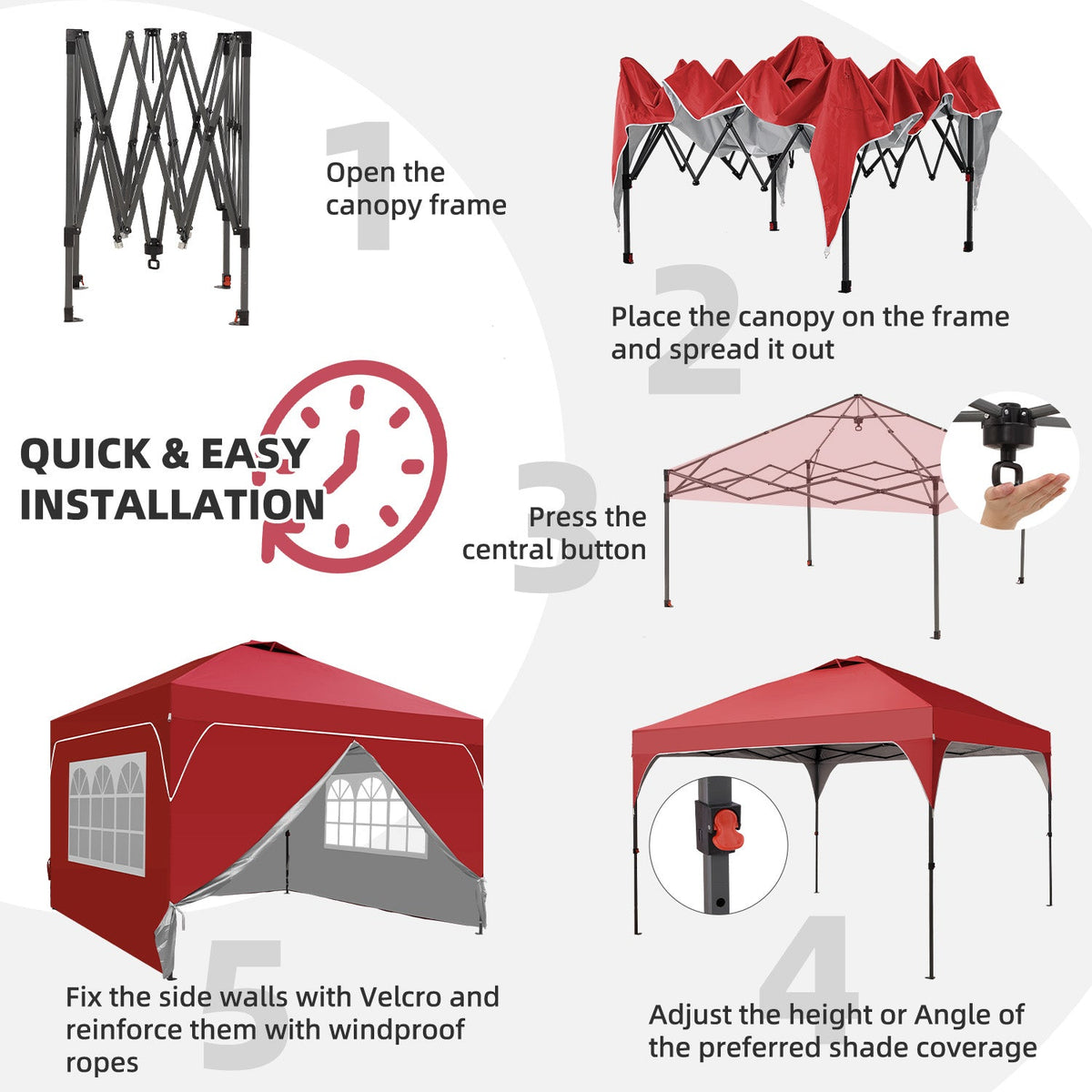 Ainfox 12ftx12ft Pop Up Canopy Tent with 4 Sidewalls One Push Tent Canopy with Wheeled Carry Bag, 8 Stakes and 4 Ropes – Consulate X, view 18 of 20
