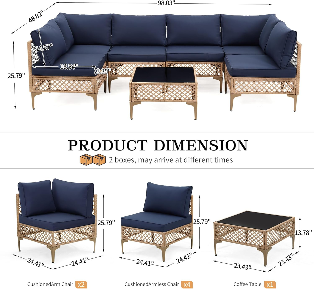 Ainfox 7 Pieces Outdoor Wicker Modular Patio Sectional Set with Thick Cushions & Tempered Glass Table – Consulate X, view 10 of 13