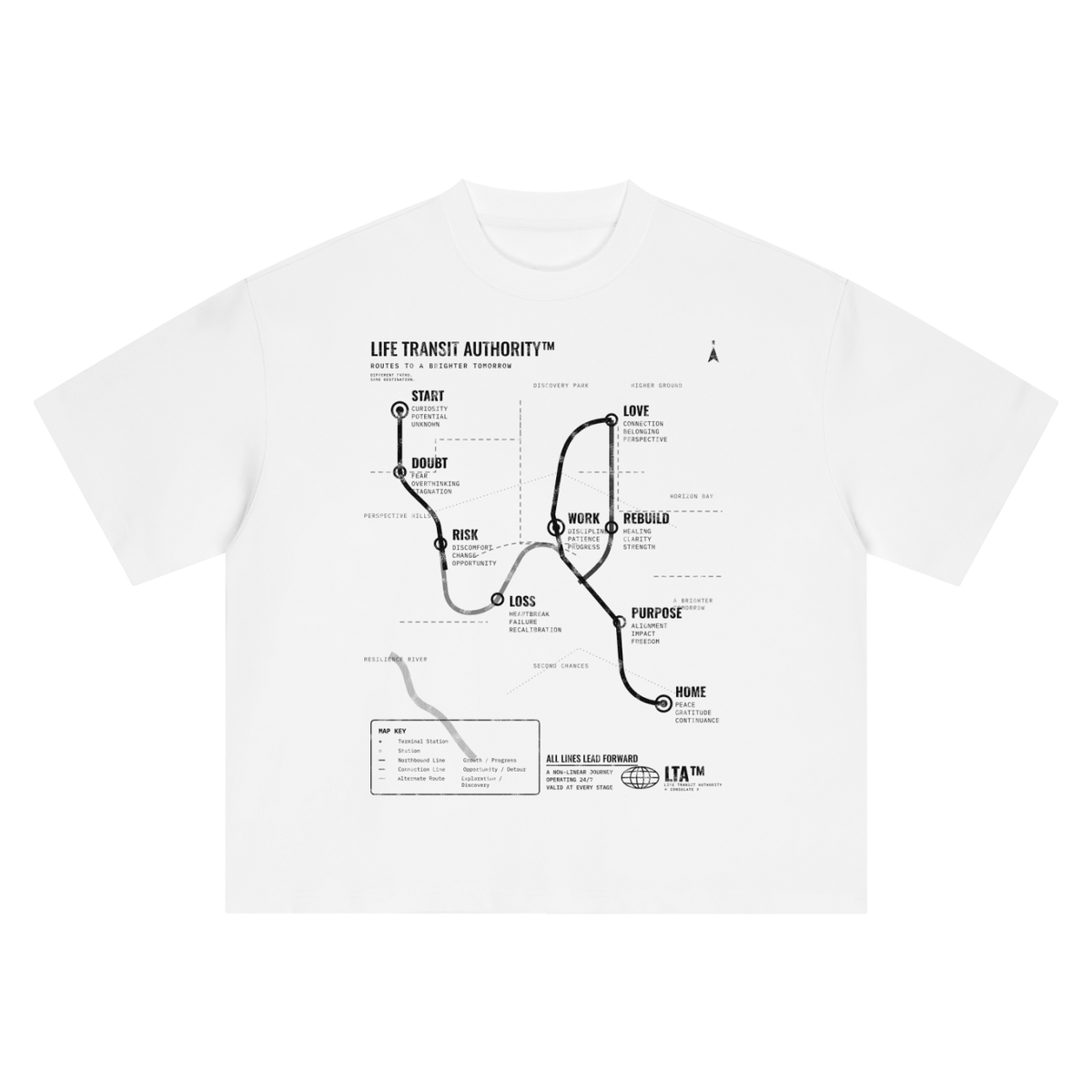 Life Transit Map Heavyweight Tee - White – Consulate X, view 1 of 8
