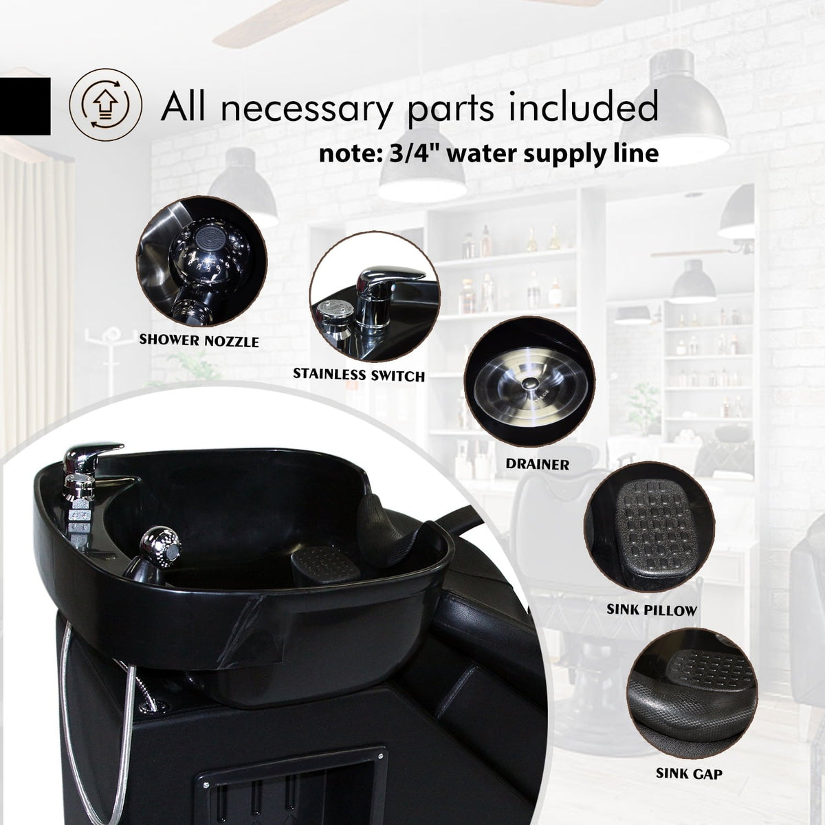 Ainfox Salon Backwash Barber Chair Shampoo Chair Beauty Spa Equipment – Consulate X, view 2 of 7