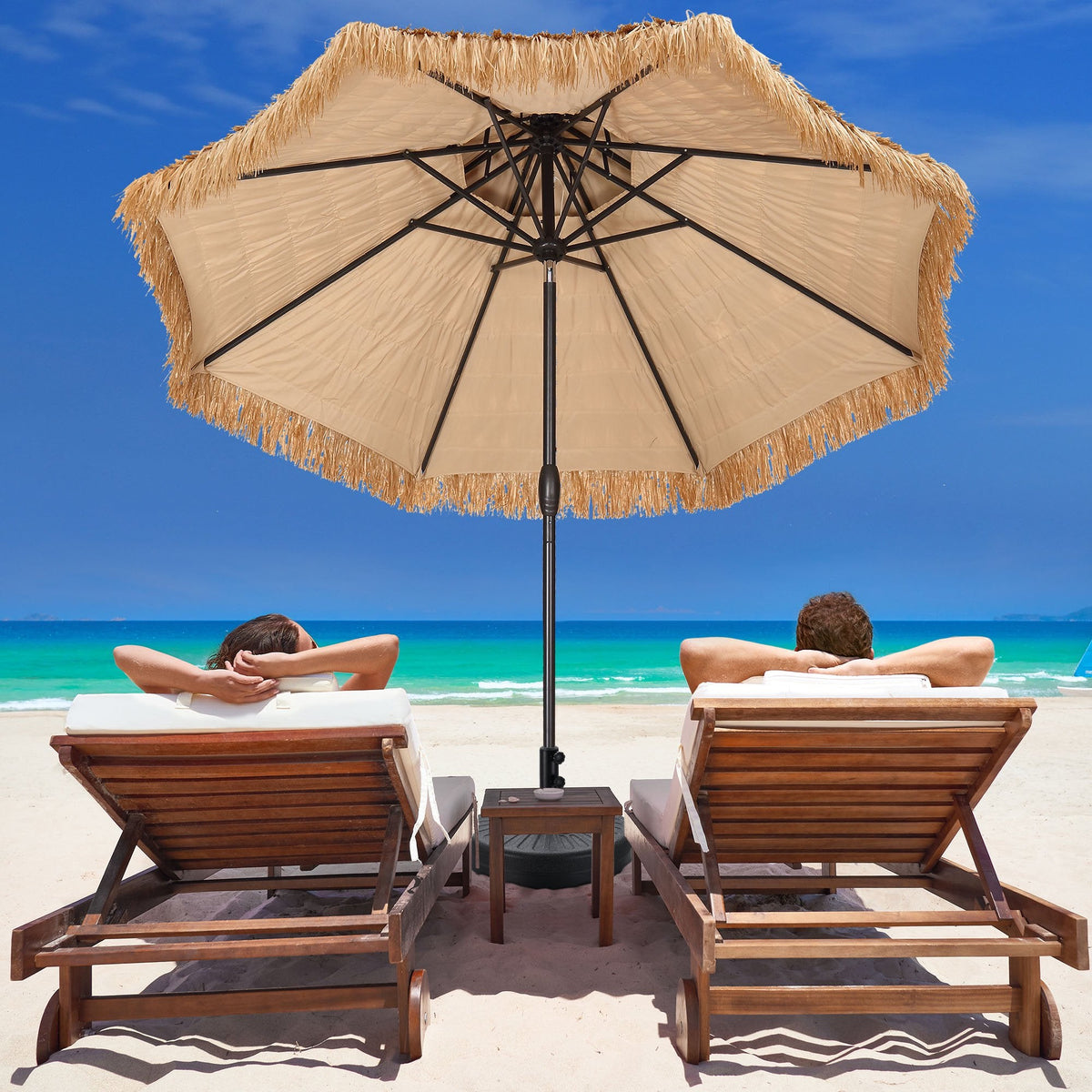 Ainfox 9ft Double Tiers Thatched Tiki Umbrella for Outdoor, Pool, Patio, Beach, Brown – Consulate X, view 4 of 7