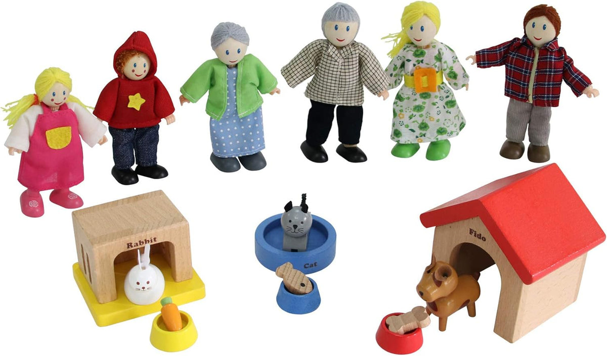 Happy Family Wooden Dollhouse Playset with Family Dolls and Pets Complete Montessori Pretend Play Set for Kids Ages 3+ – Consulate X, view 2 of 3