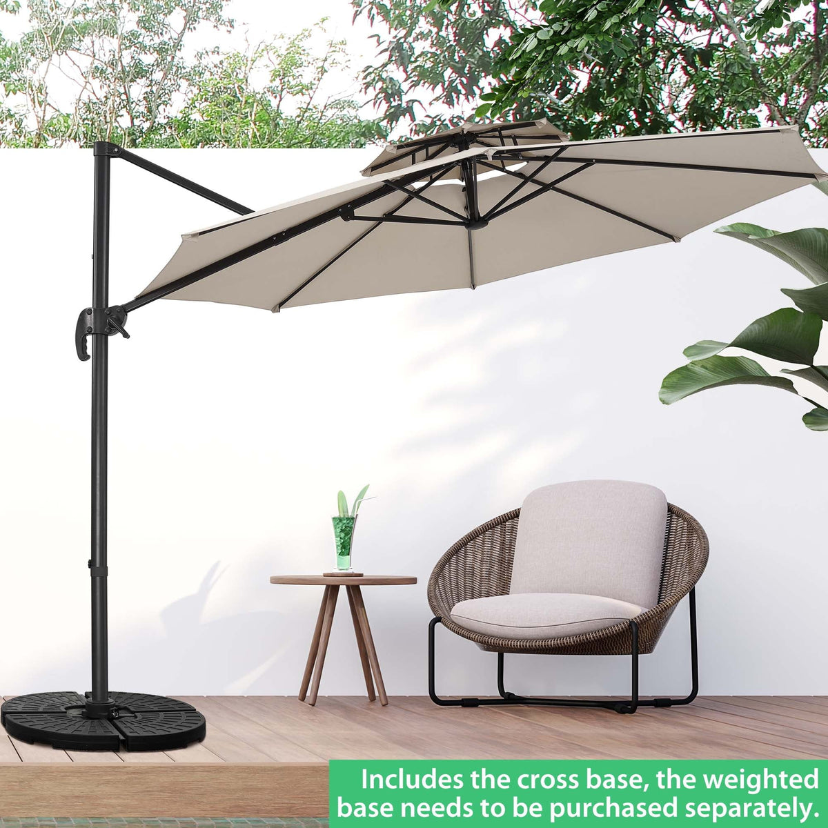 Ainfox 10ft Double Top Heavy-Duty Patio Cantilever Umbrella with Cross Base, Outdoor Large Offset Hanging Aluminum Rotation Sun Shade Umbrella with 360°Rotation Adjustable – Consulate X, view 2 of 9