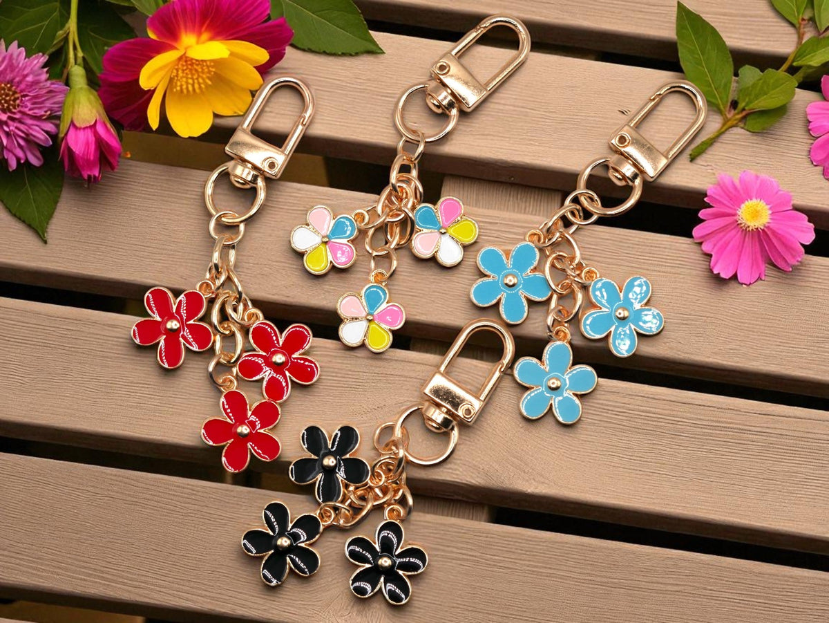Three Flower Strand Metal Keychain and Bag Charm – Consulate X, view 1 of 5