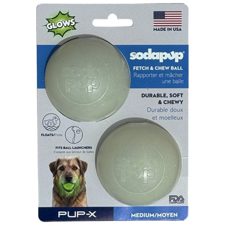 Glow in the Dark Glitter Ball 2-Pack Dog Toy | Soft PUP-X Rubber Floating Fetch Ball with Treat Dispenser | USA Made – Consulate X, view 1 of 10