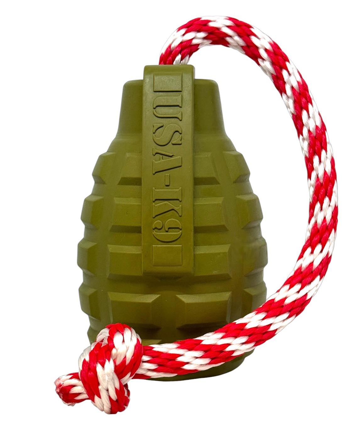 USA-K9 Grenade Shaped Rubber Dog Toy - Chew, Treat Dispenser & Tug Toy | USA - Army Green – Consulate X, view 1 of 7