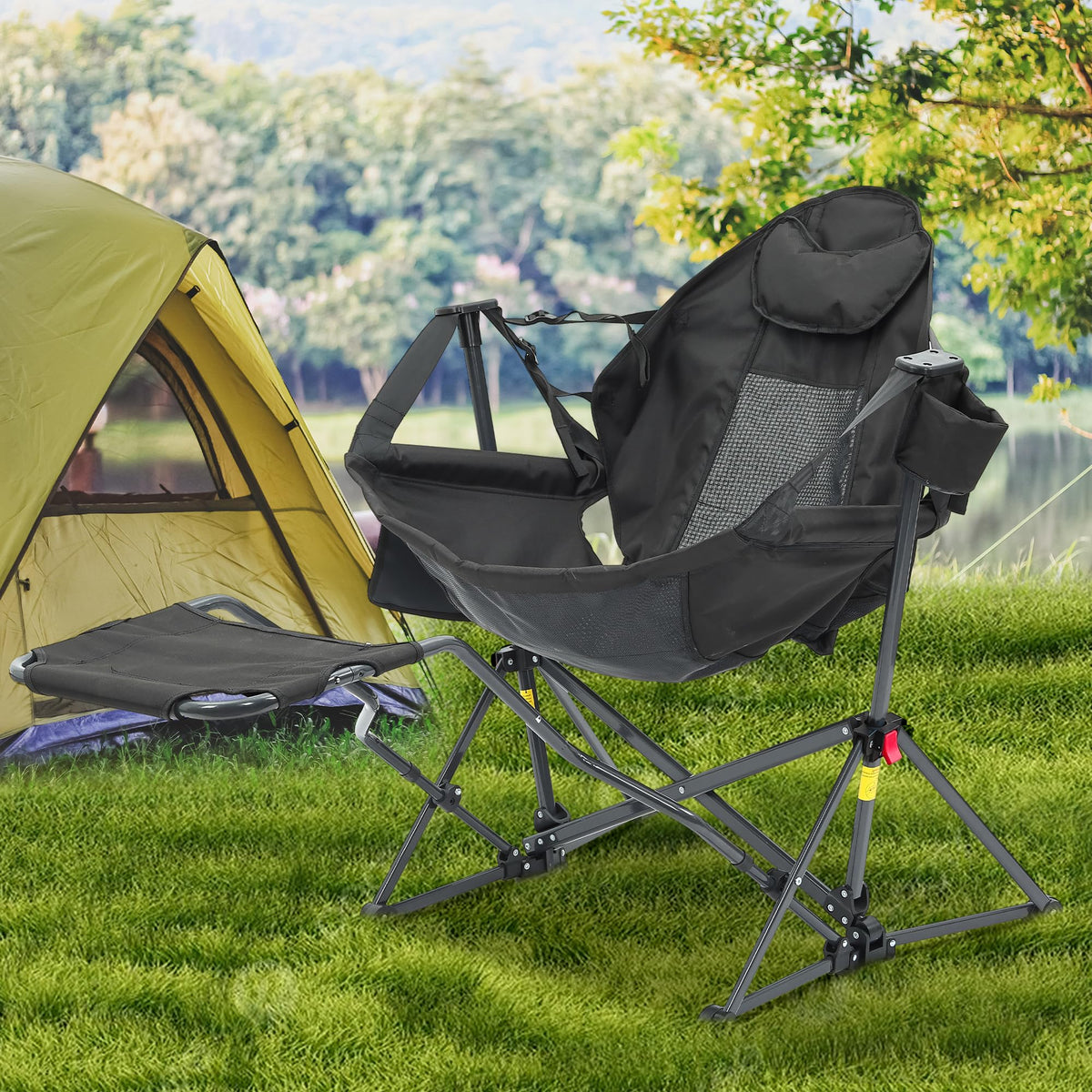 Ainfox Hammock Camping Chair with Footrest, Foldable Portable Rocking Chairs for Adults Outside Swinging Camp for Outdoor Patio Poolside – Consulate X, view 6 of 16
