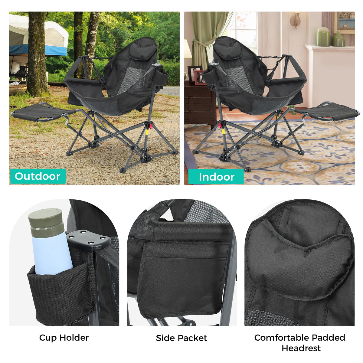 Ainfox Hammock Camping Chair with Footrest, Foldable Portable Rocking Chairs for Adults Outside Swinging Camp for Outdoor Patio Poolside – Consulate X, view 7 of 16
