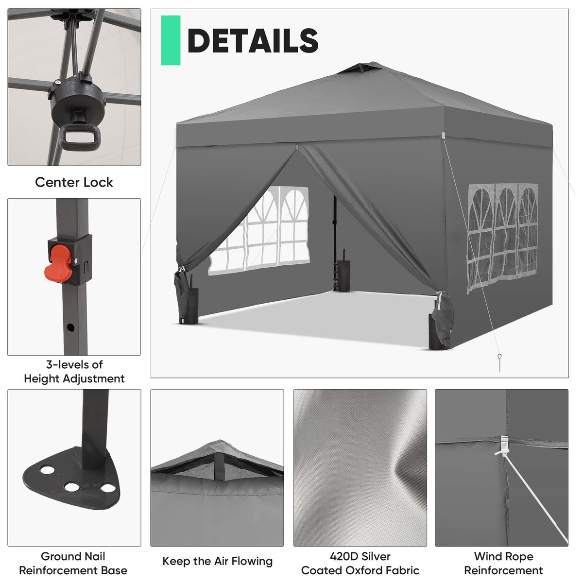 Ainfox 10 x 10 ft Pop up Canopy Tent with Sidewalls,Instant Outdoor Canopies,Shade Tents with Carrying Bag – Consulate X, view 15 of 18