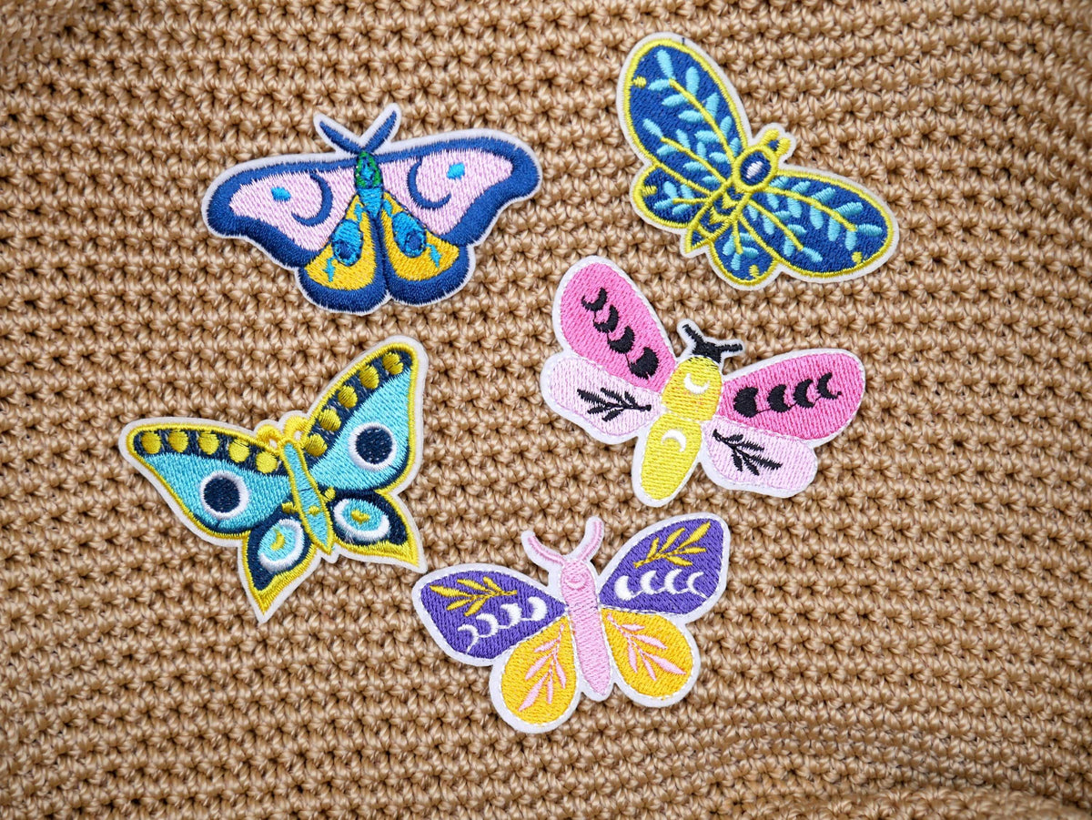 Moth and Butterfly Iron-On Embroidered Patch Pack (Set of 5) – Consulate X, view 3 of 3