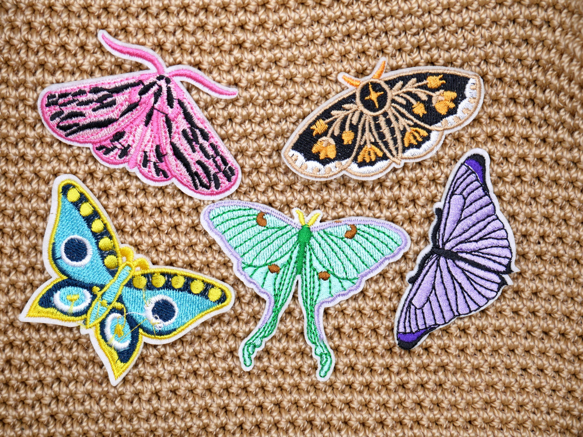 Moth and Butterfly Iron-On Embroidered Patch Pack (Set of 5) – Consulate X, view 1 of 3
